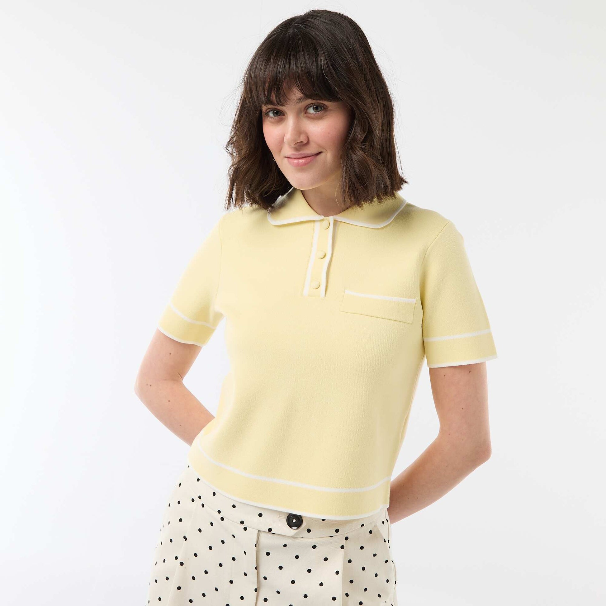 Polo manches courtes en piqué de coton JAUNE