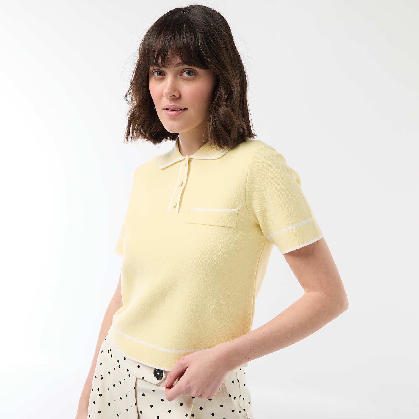 Polo manches courtes en piqué de coton JAUNE