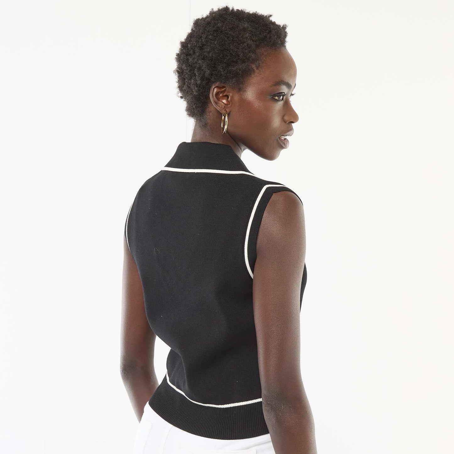 Pull sans manches col polo NOIR