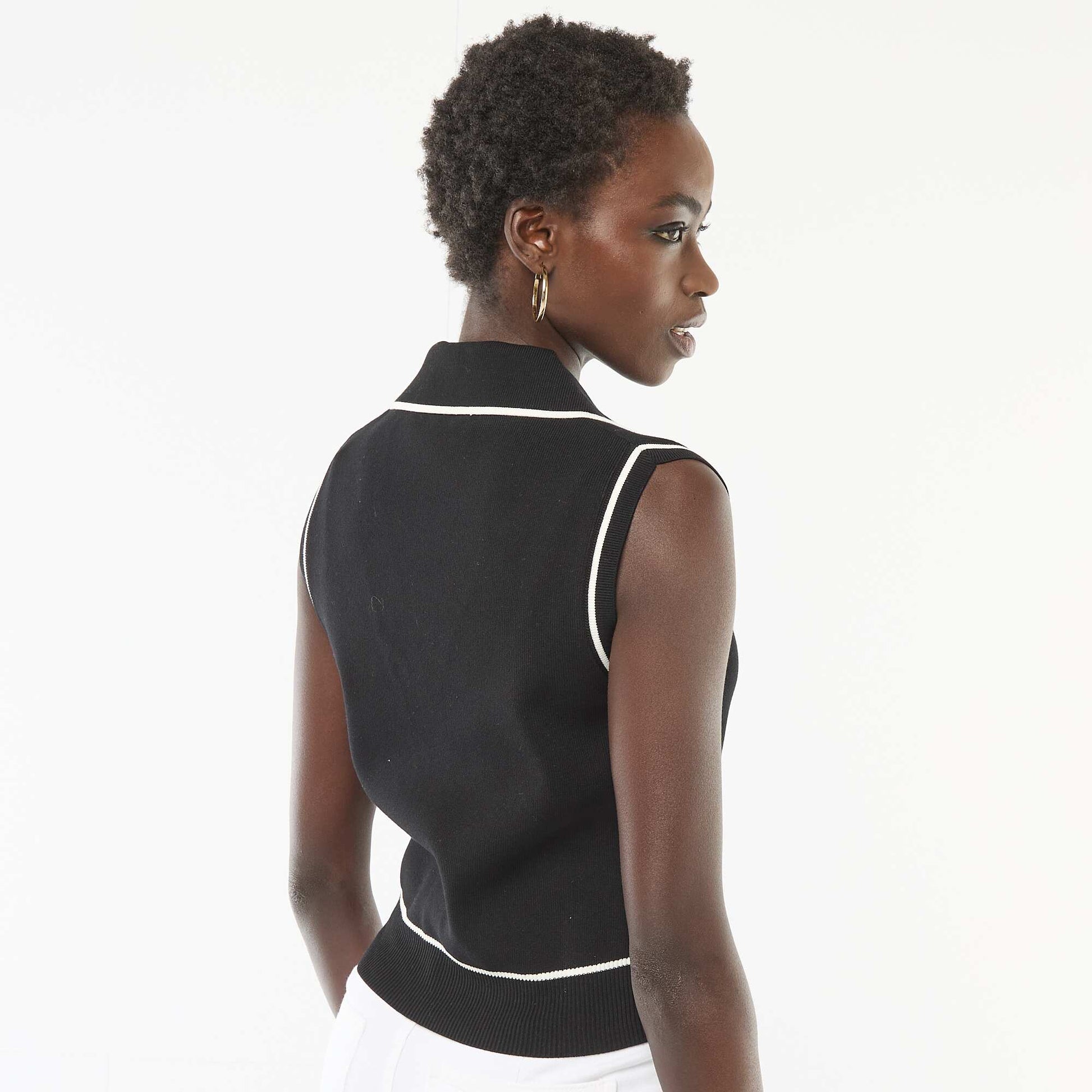 Pull sans manches col polo NOIR