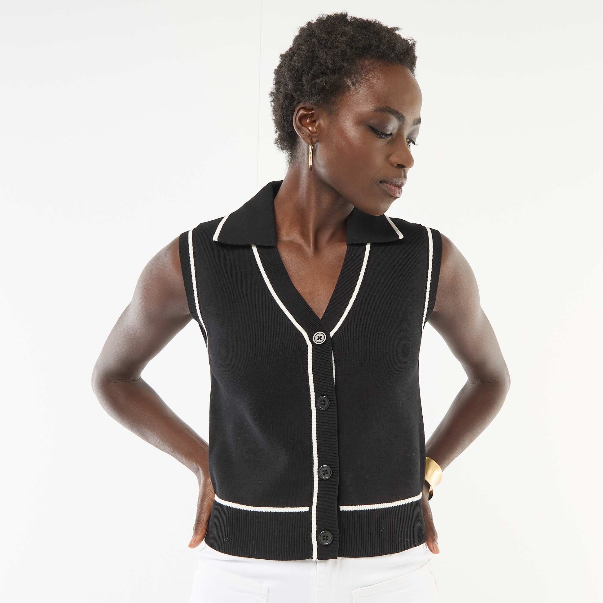 Pull sans manches col polo NOIR