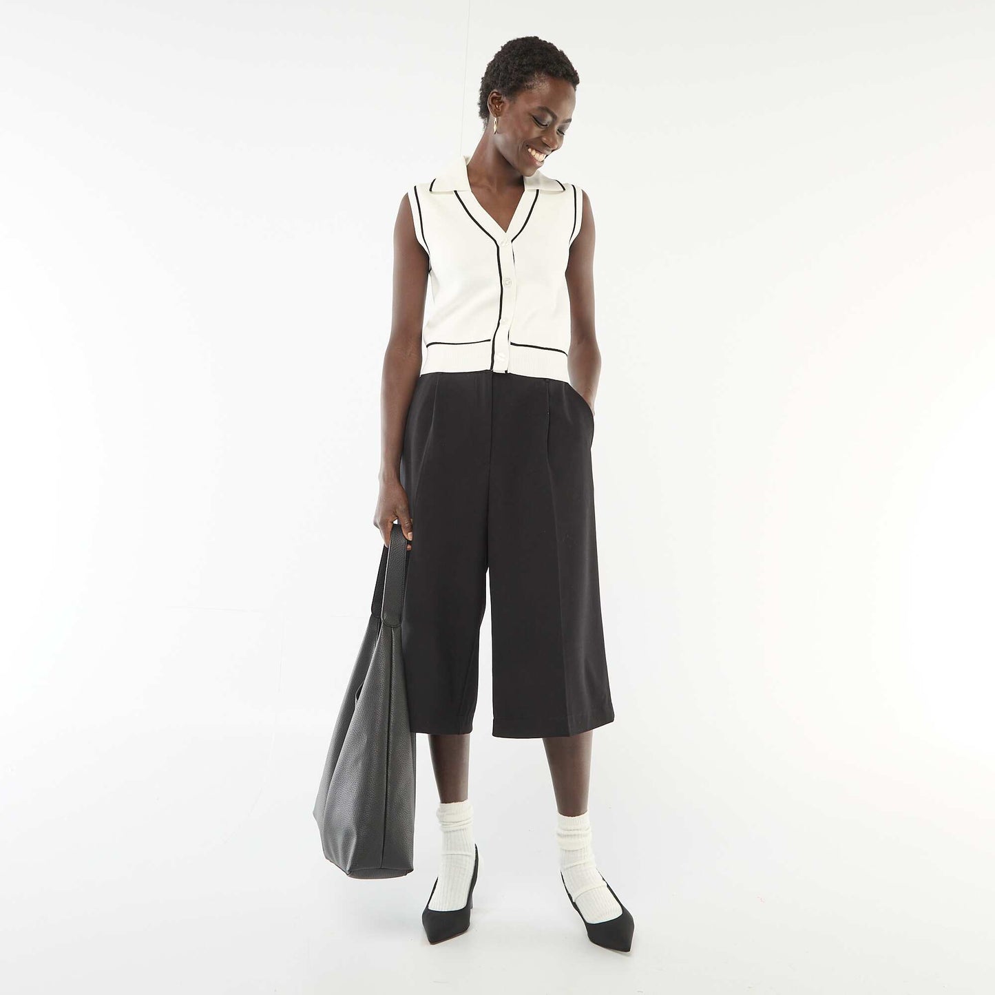 Pull sans manches col polo BLANC