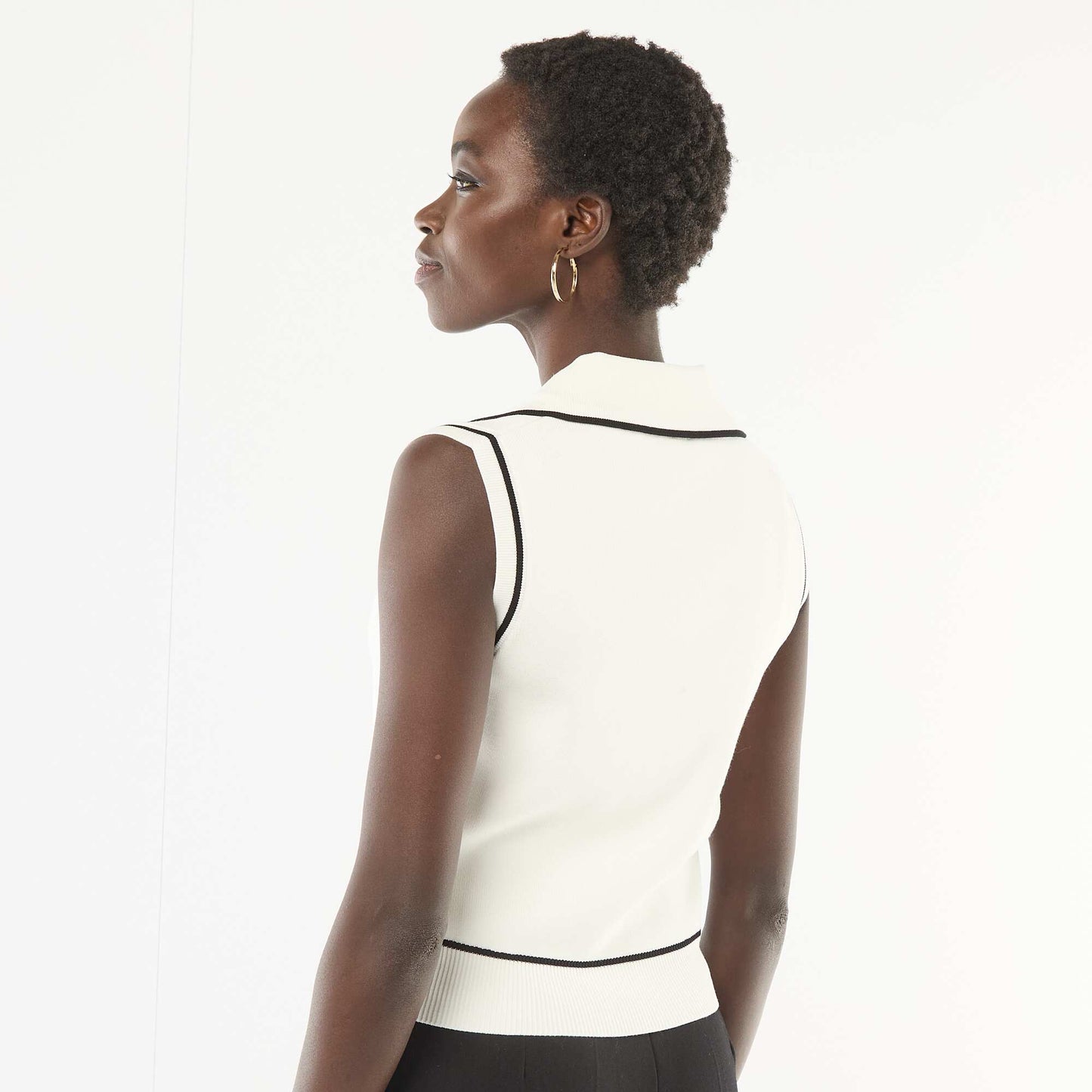 Pull sans manches col polo BLANC