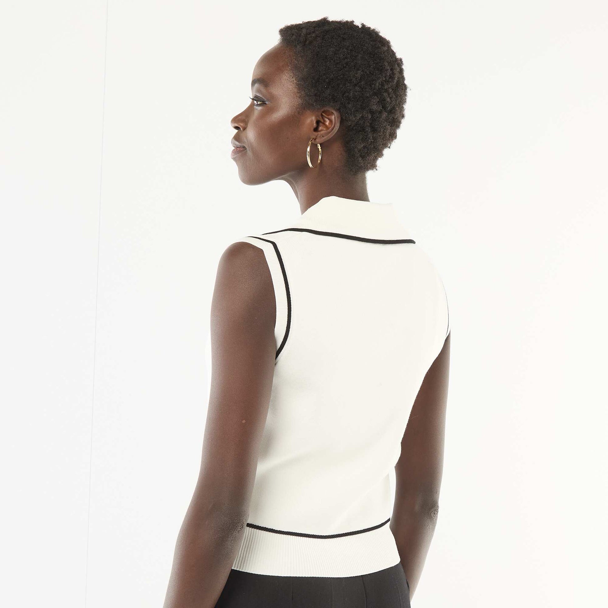 Pull sans manches col polo BLANC