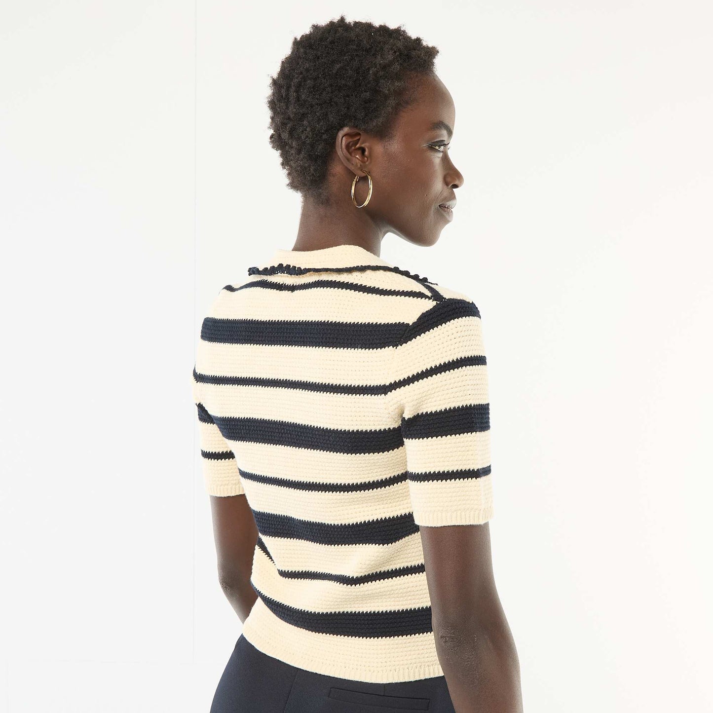 Pull rayé sans manches col polo BEIGE