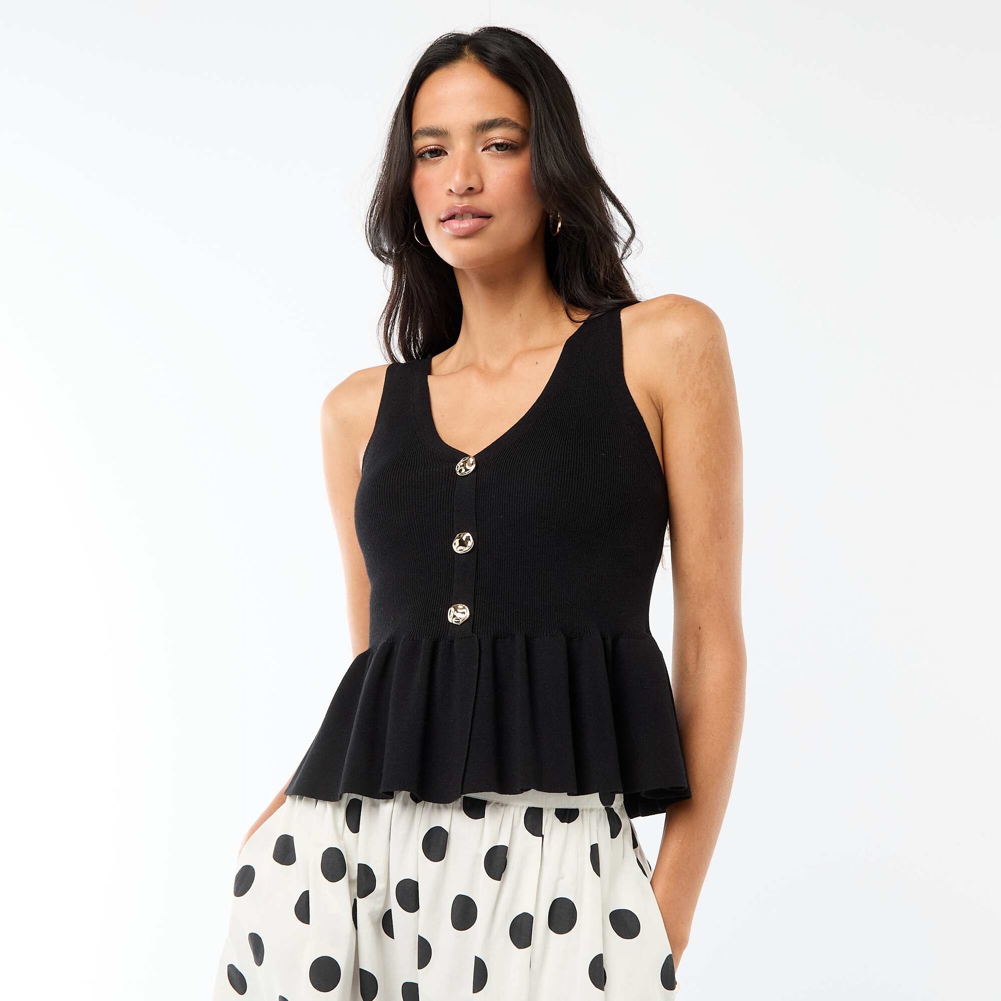 Gilet en maille fine jauge ouverture boutonnée NOIR