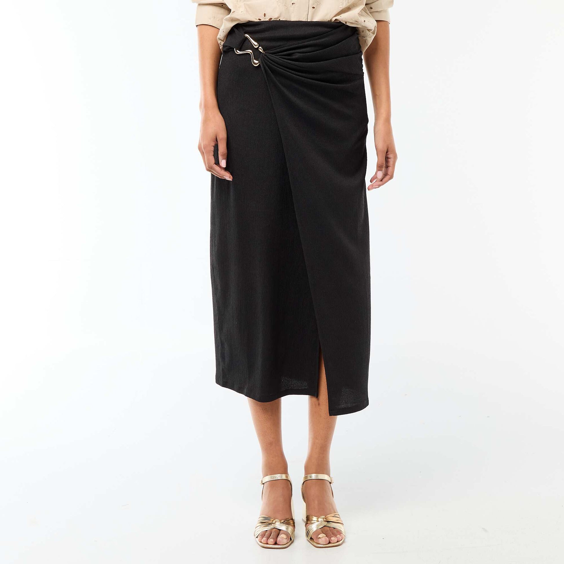 Jupe longue avec boucle dorée à la taille NOIR
