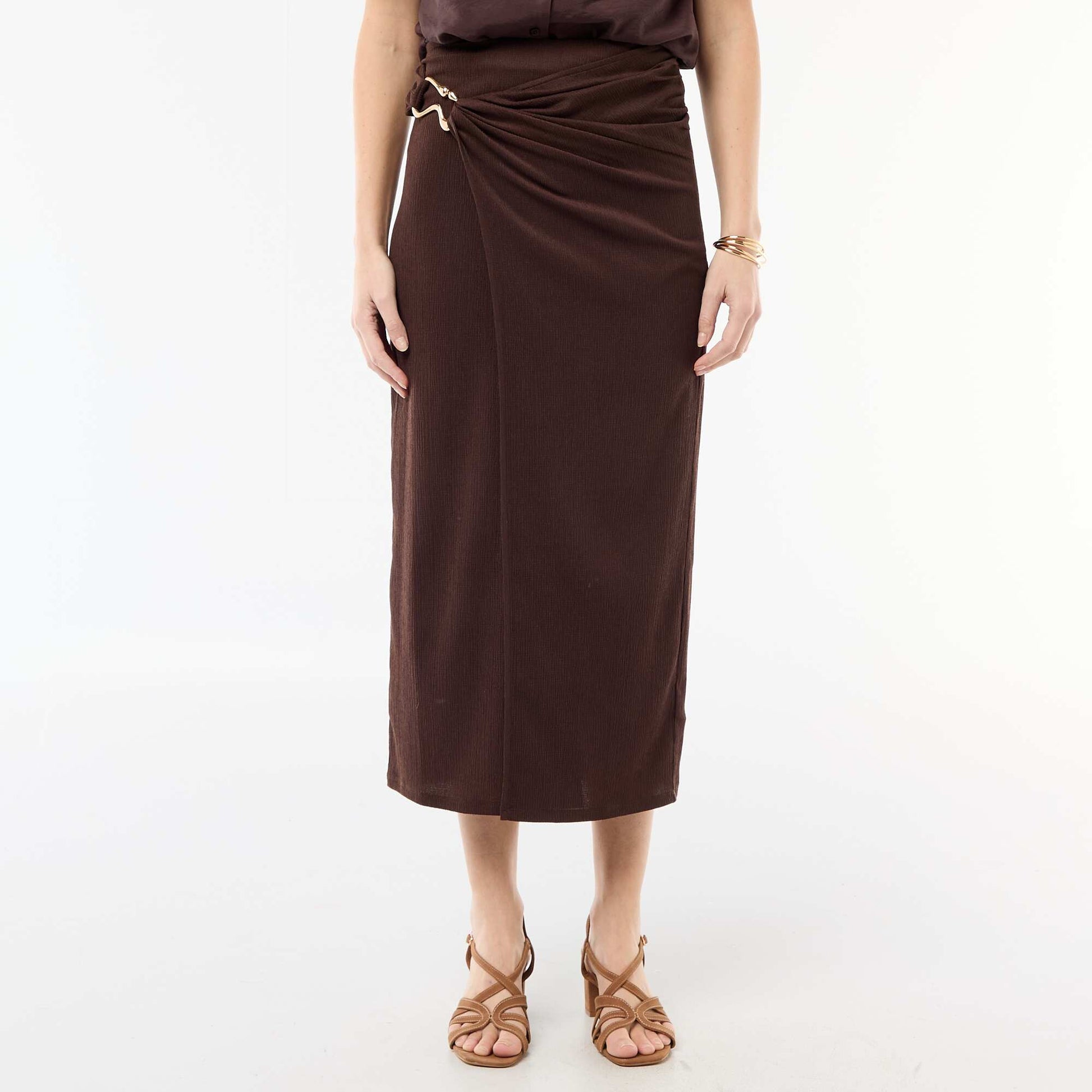 Jupe longue avec boucle dorée à la taille MARRON