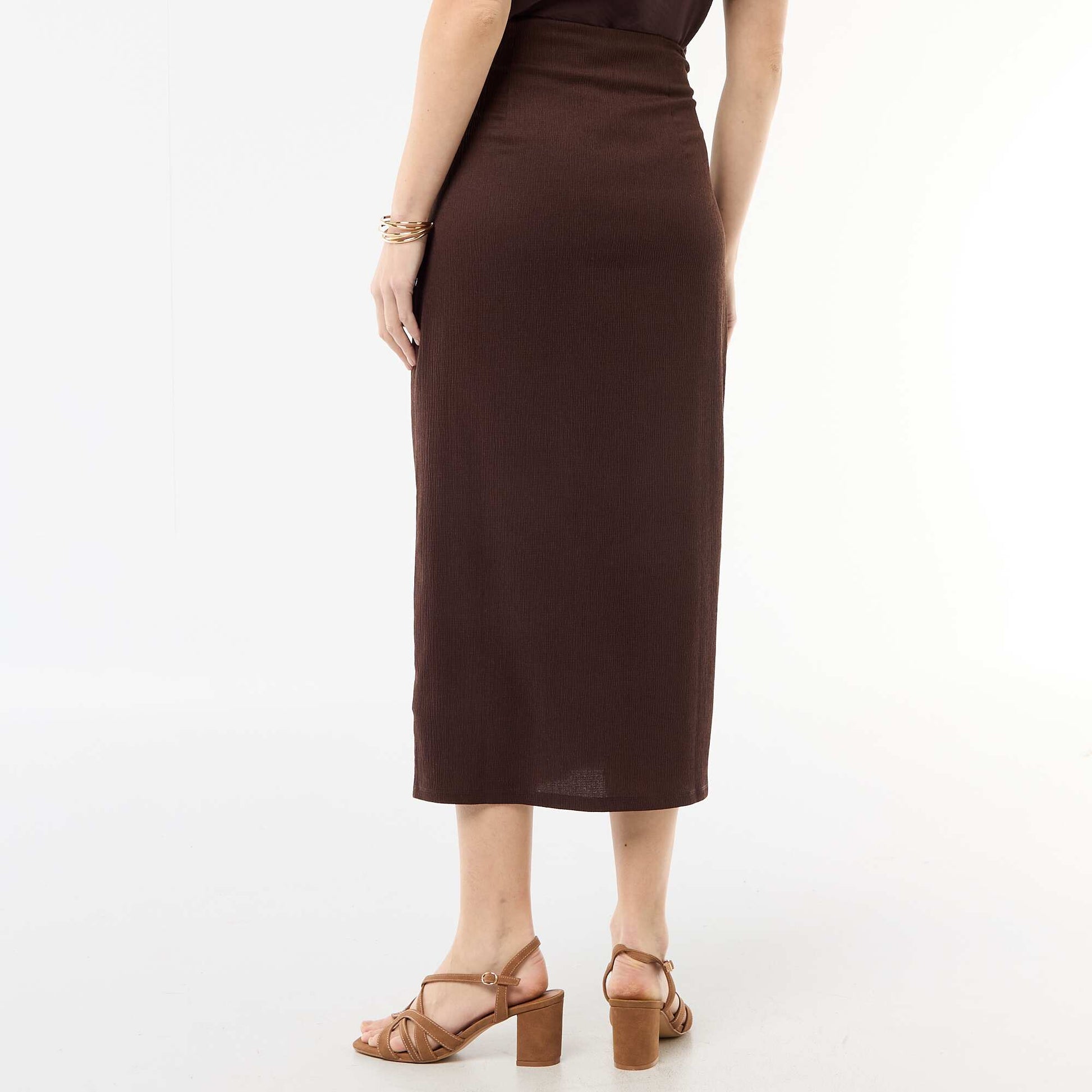 Jupe longue avec boucle dorée à la taille MARRON