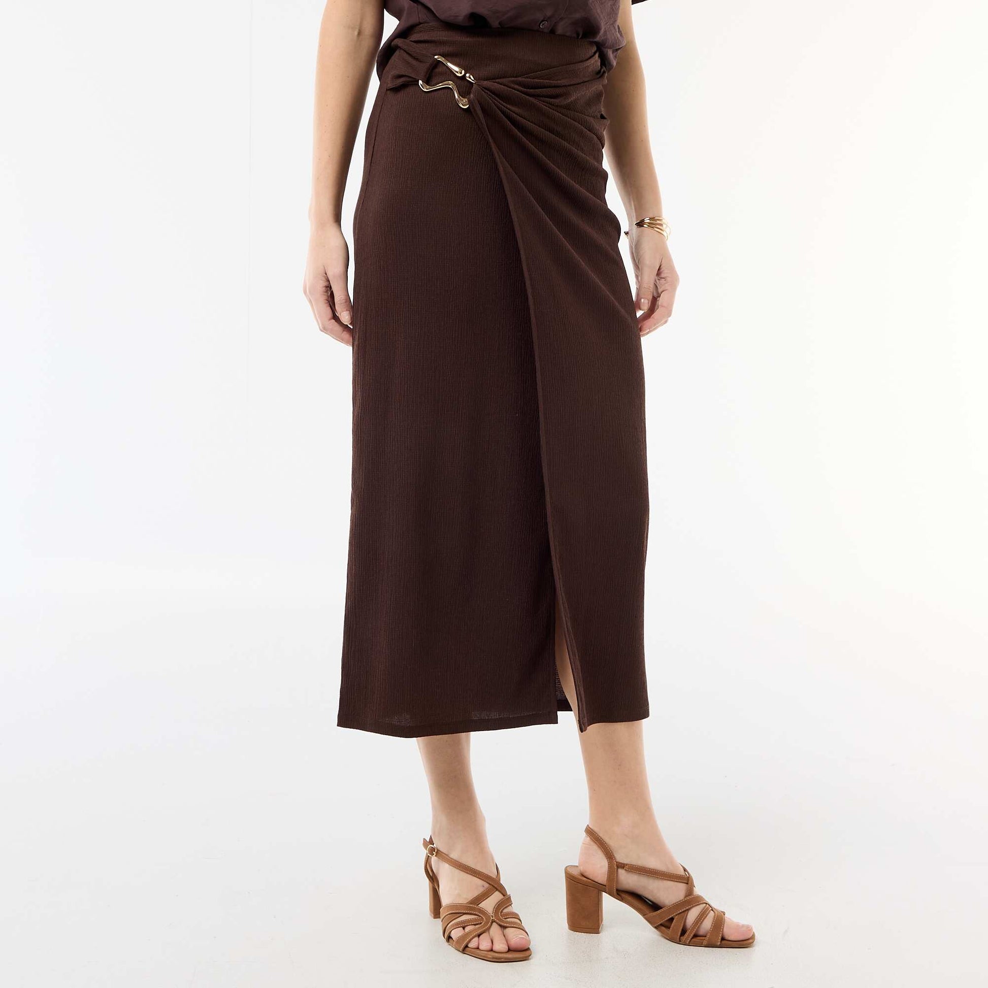Jupe longue avec boucle dorée à la taille MARRON