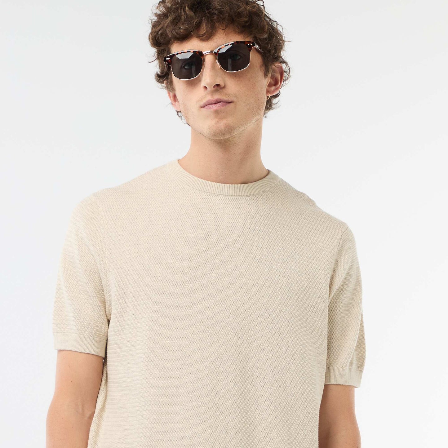 T-shirt à manches courtes en matière fantaisie BEIGE