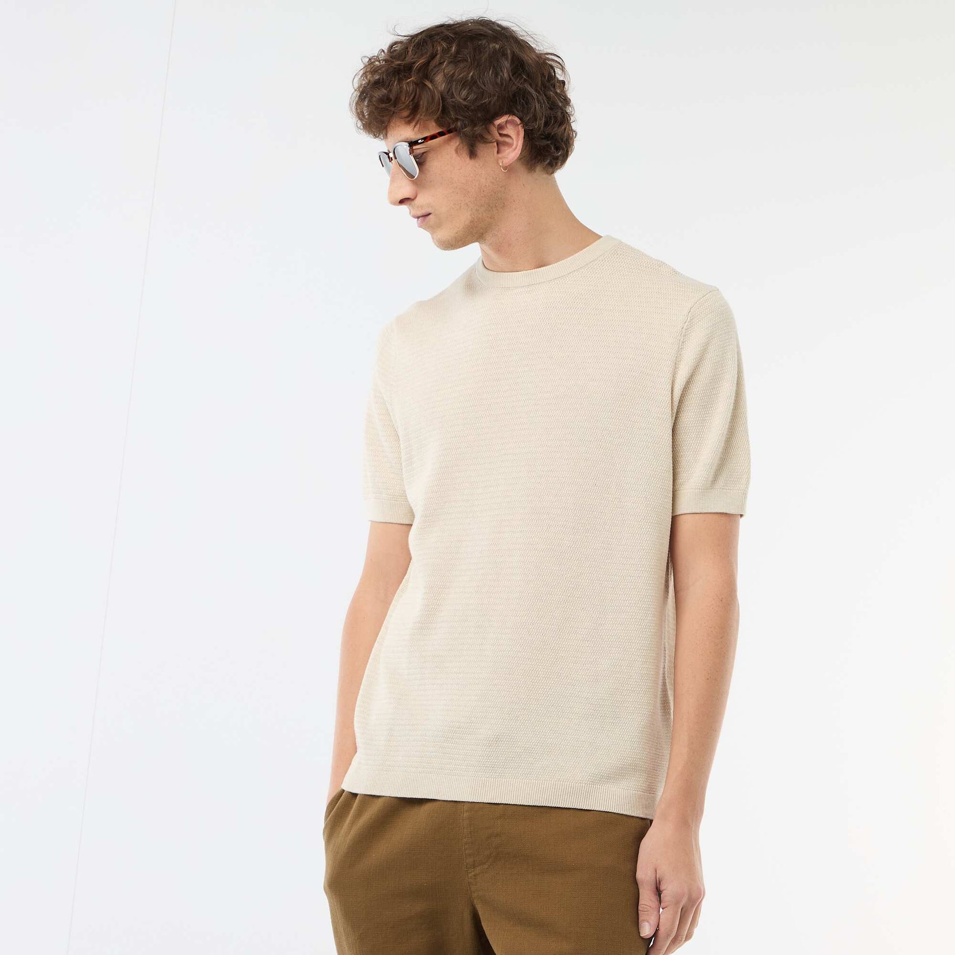 T-shirt à manches courtes en matière fantaisie BEIGE