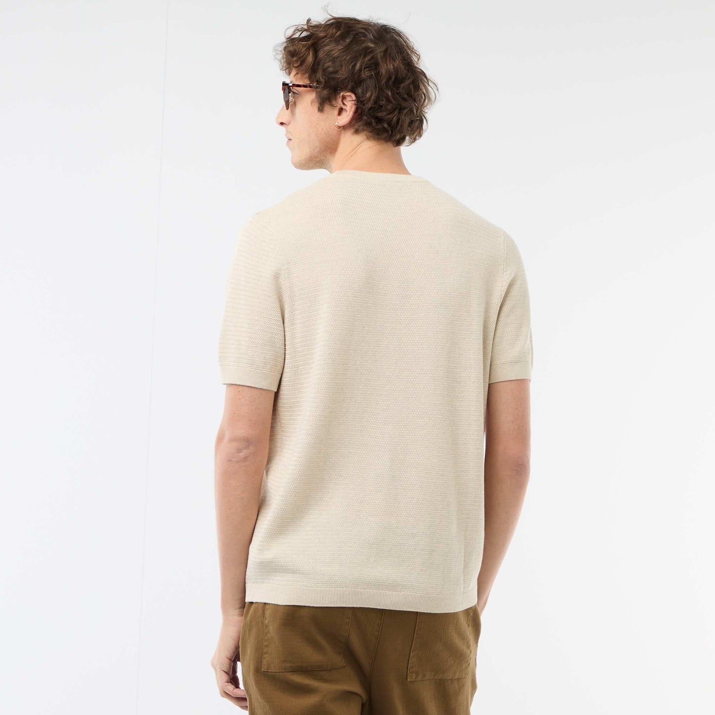 T-shirt à manches courtes en matière fantaisie BEIGE