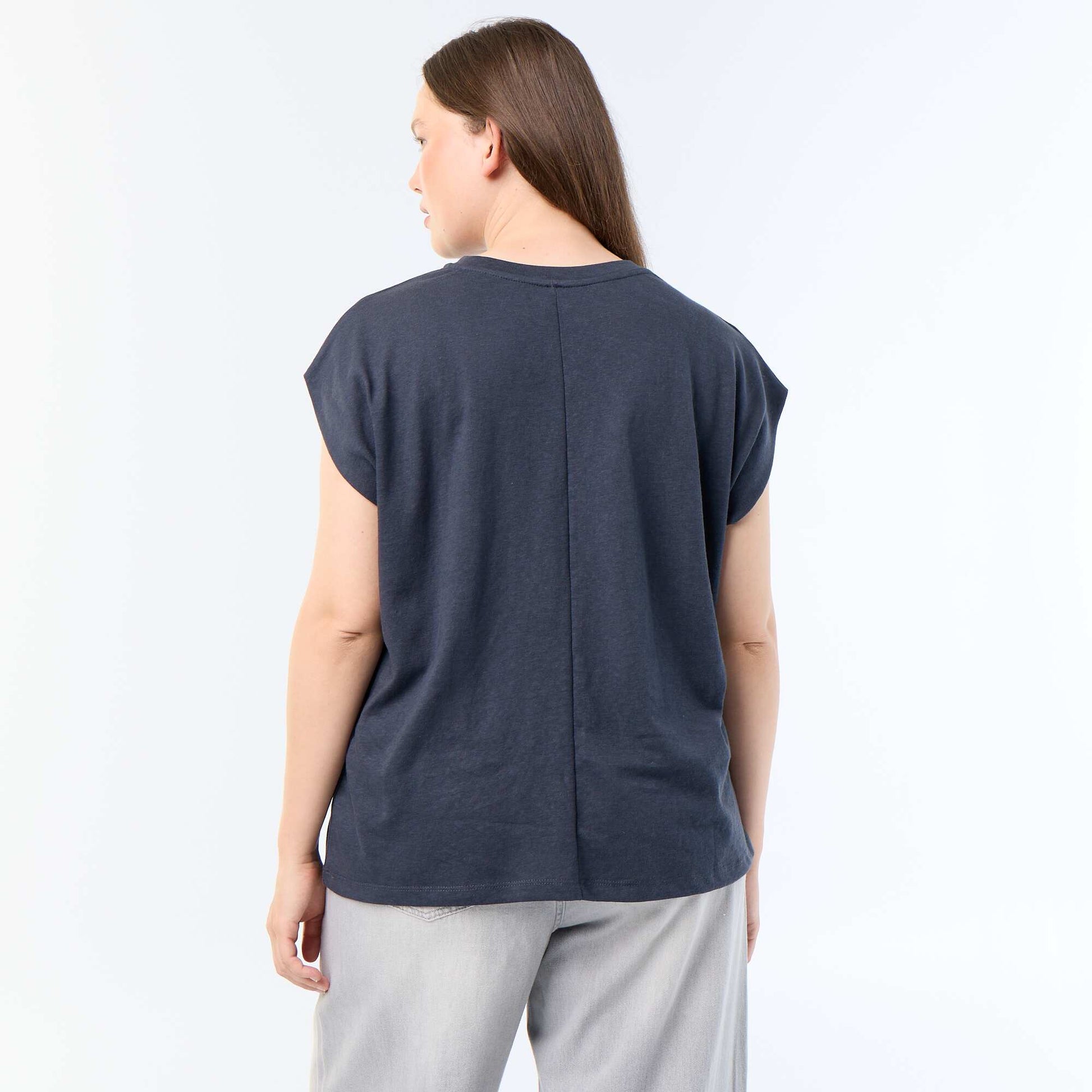T-shirt en jersey sans manches avec petite broderie poitrine BLEU