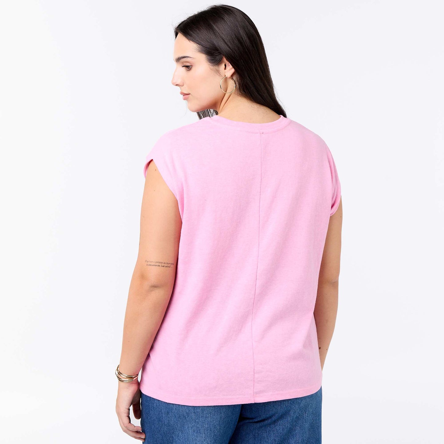 T-shirt en jersey sans manches avec petite broderie poitrine ROSE