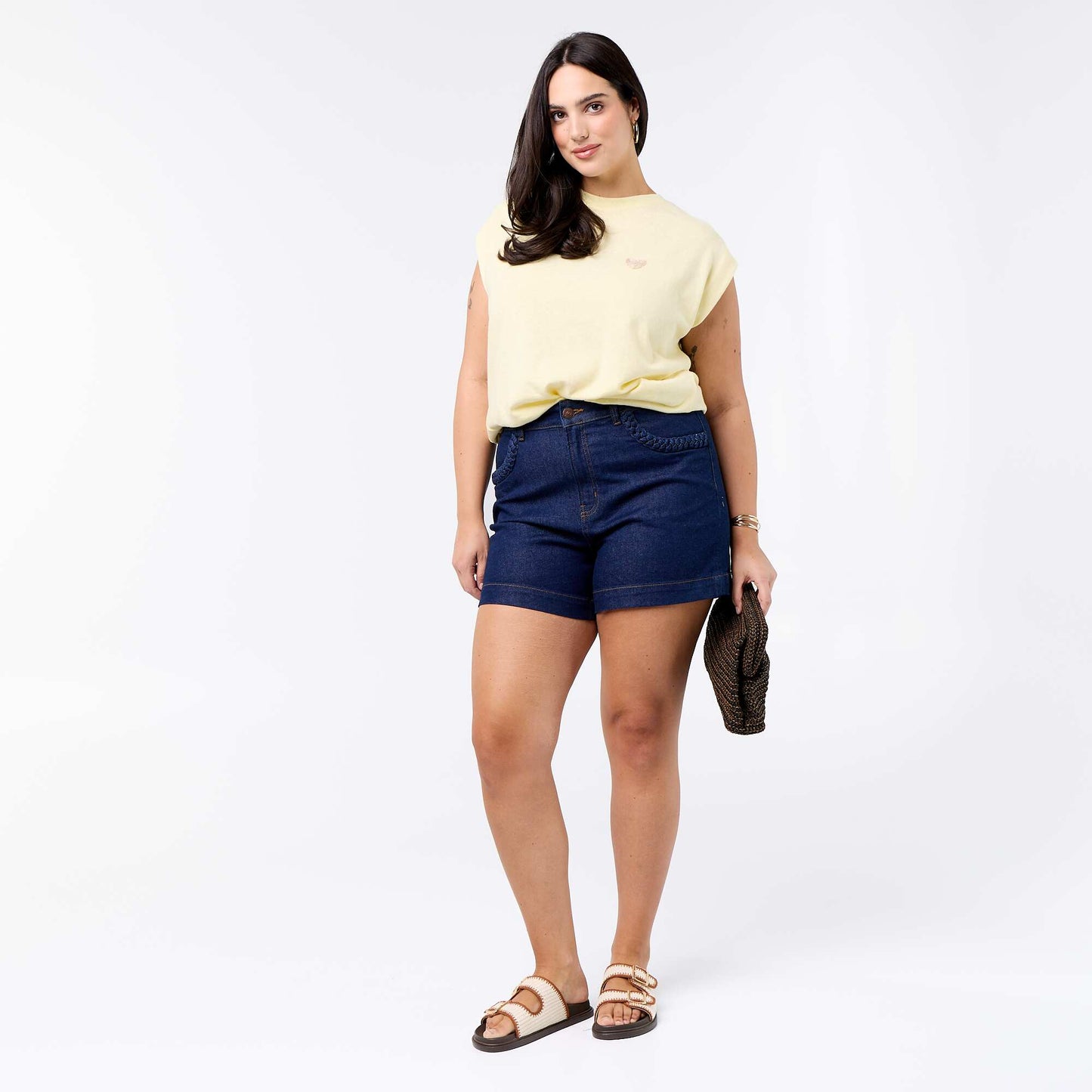 T-shirt en jersey sans manches avec petite broderie poitrine JAUNE