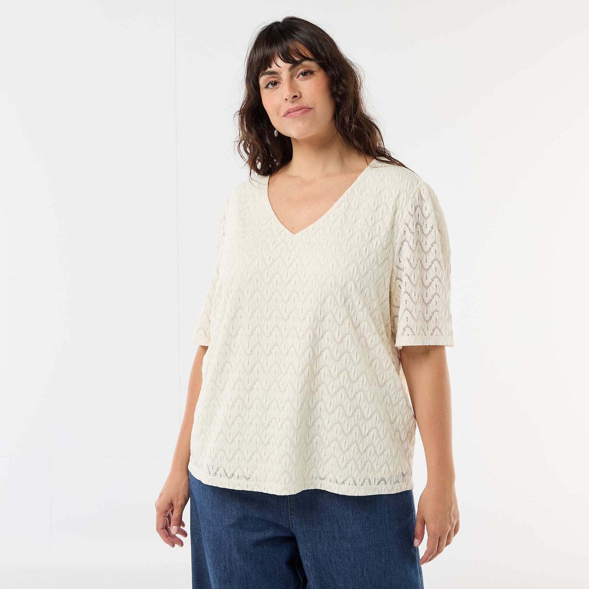 Tee-shirt en dentelle ajourée BEIGE