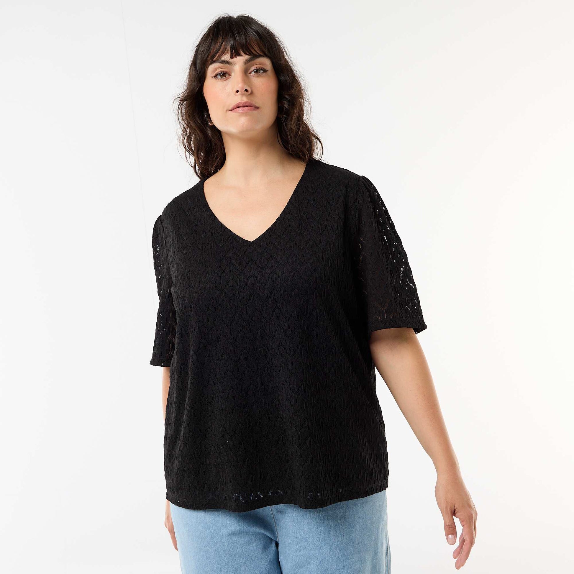 Tee-shirt en dentelle ajourée NOIR