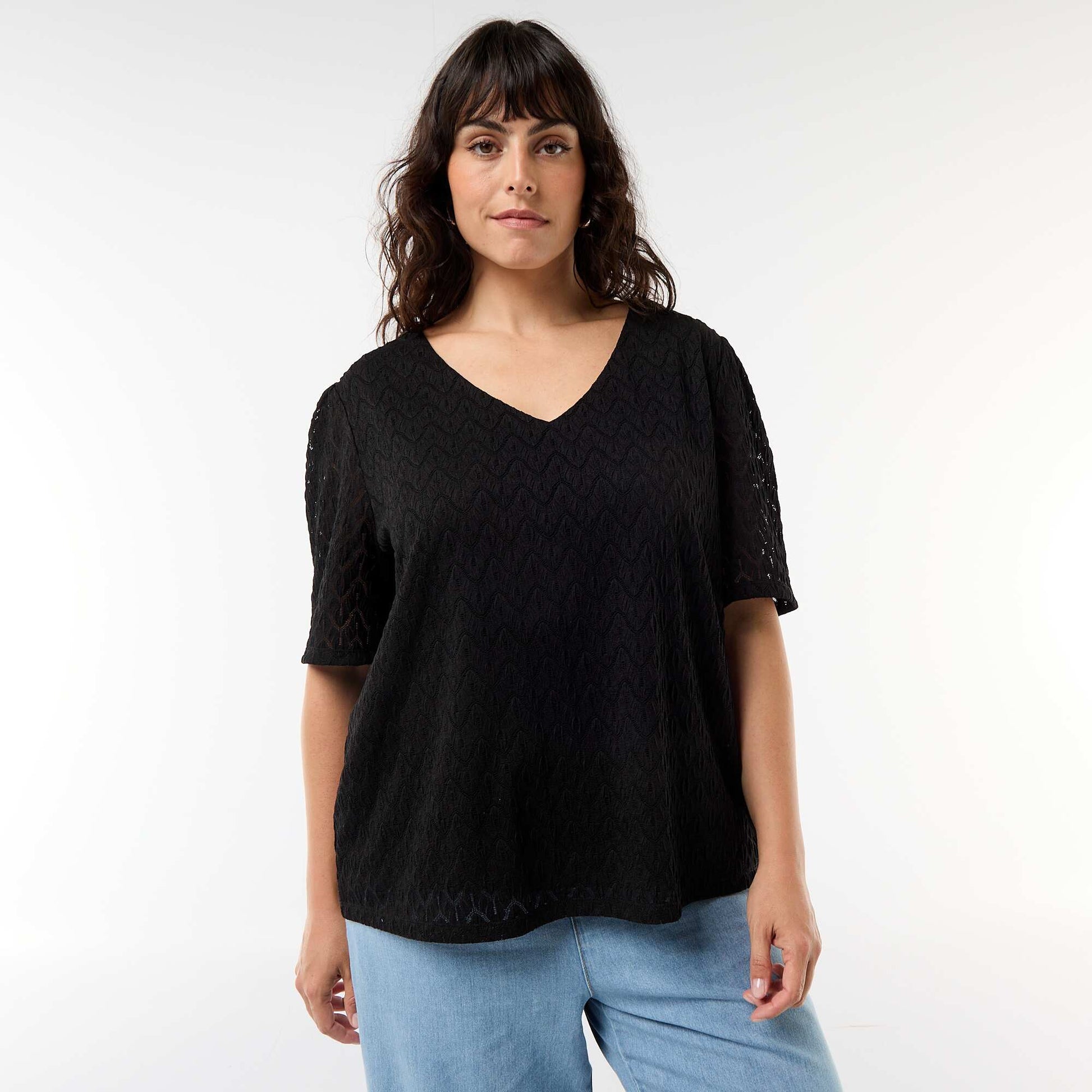 Tee-shirt en dentelle ajourée NOIR