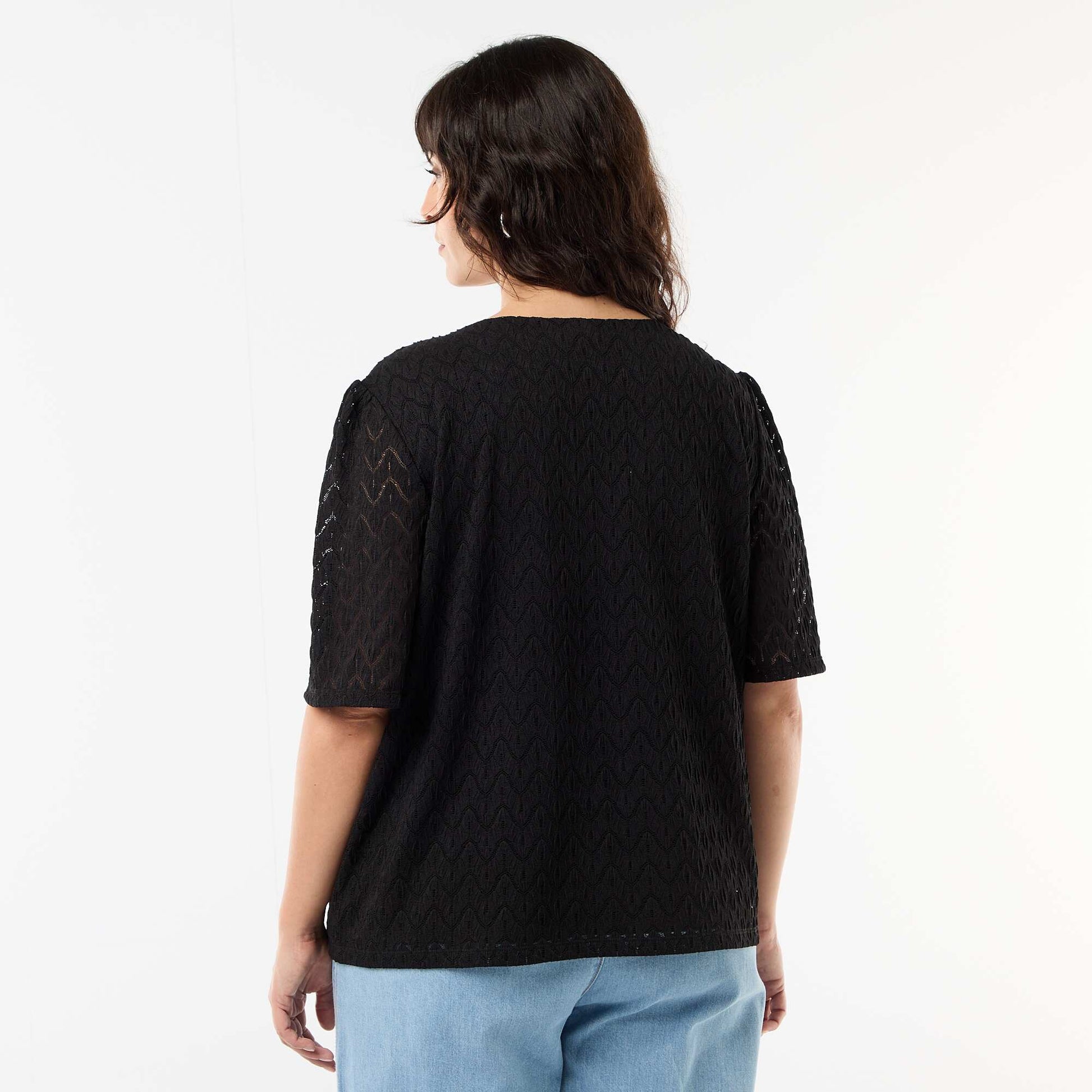 Tee-shirt en dentelle ajourée NOIR