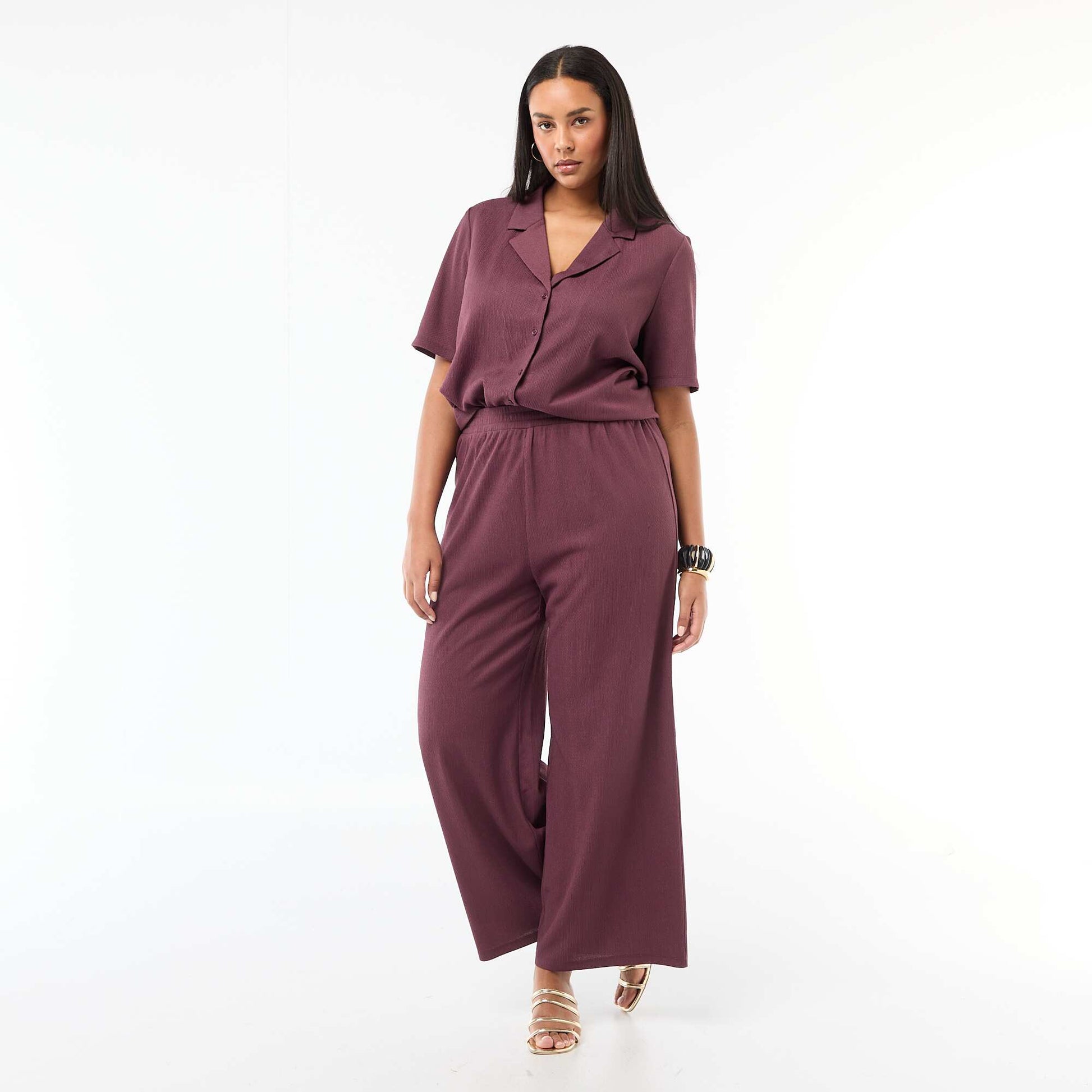 Pantalon large en maille gaufrée ROSE