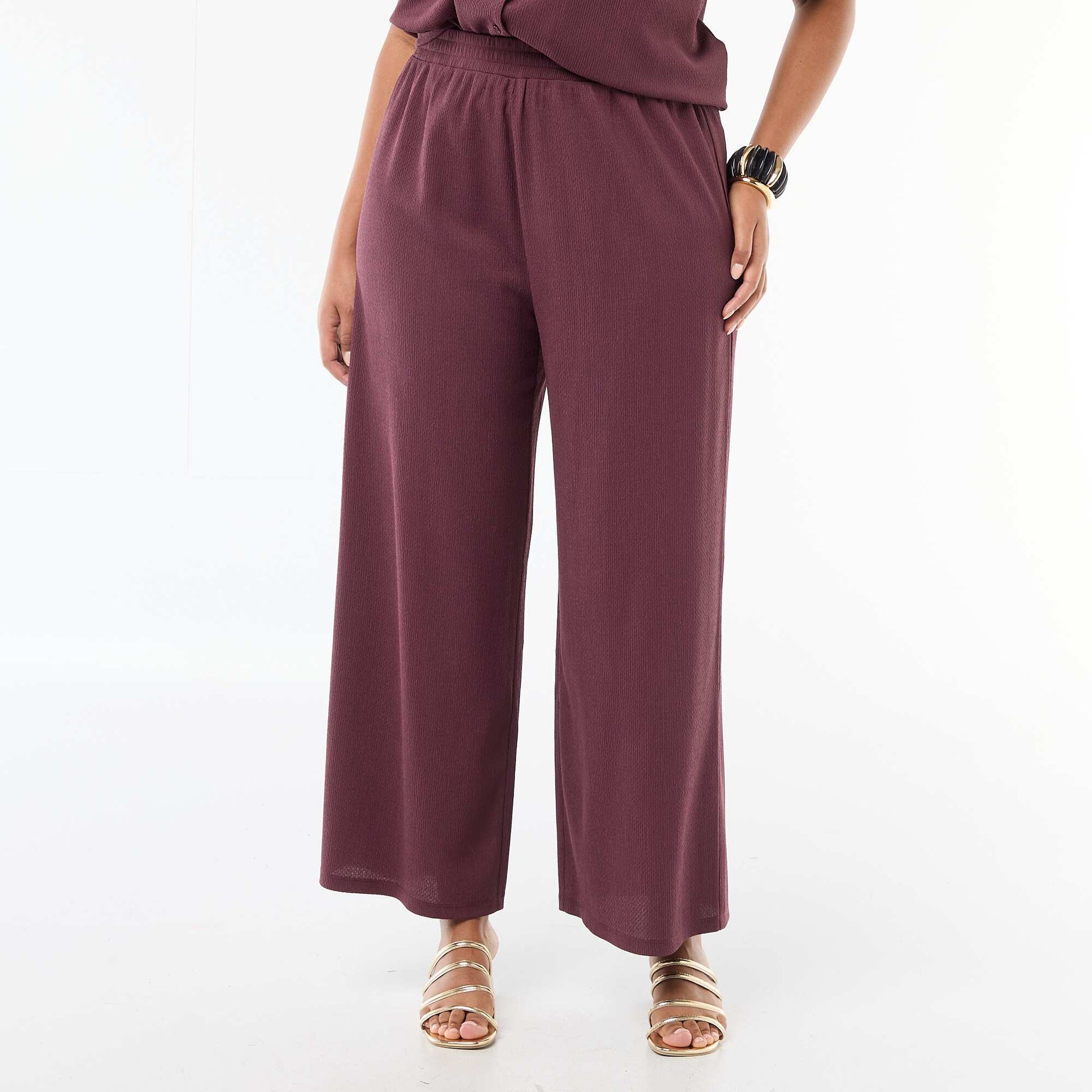 Pantalon large en maille gaufrée ROSE