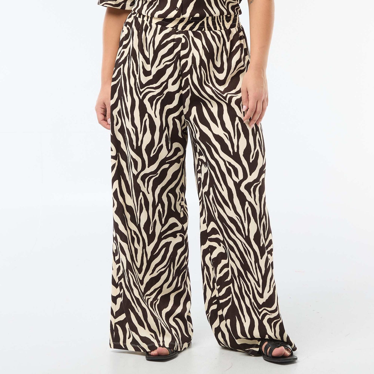 Pantalon large en maille gaufrée MARRON