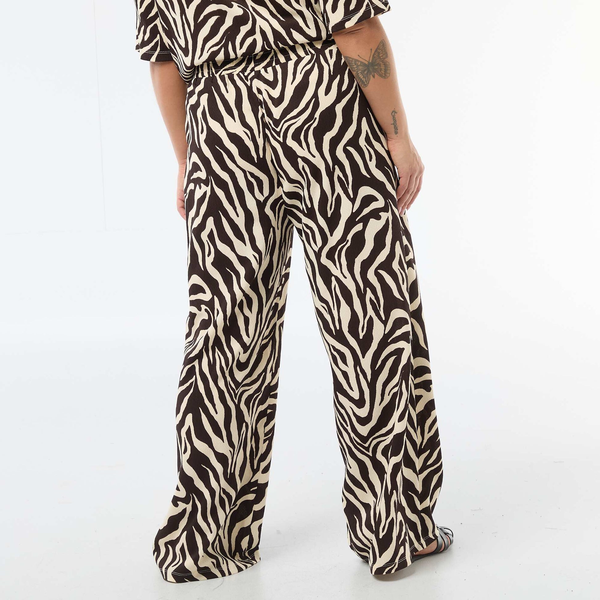 Pantalon large en maille gaufrée MARRON