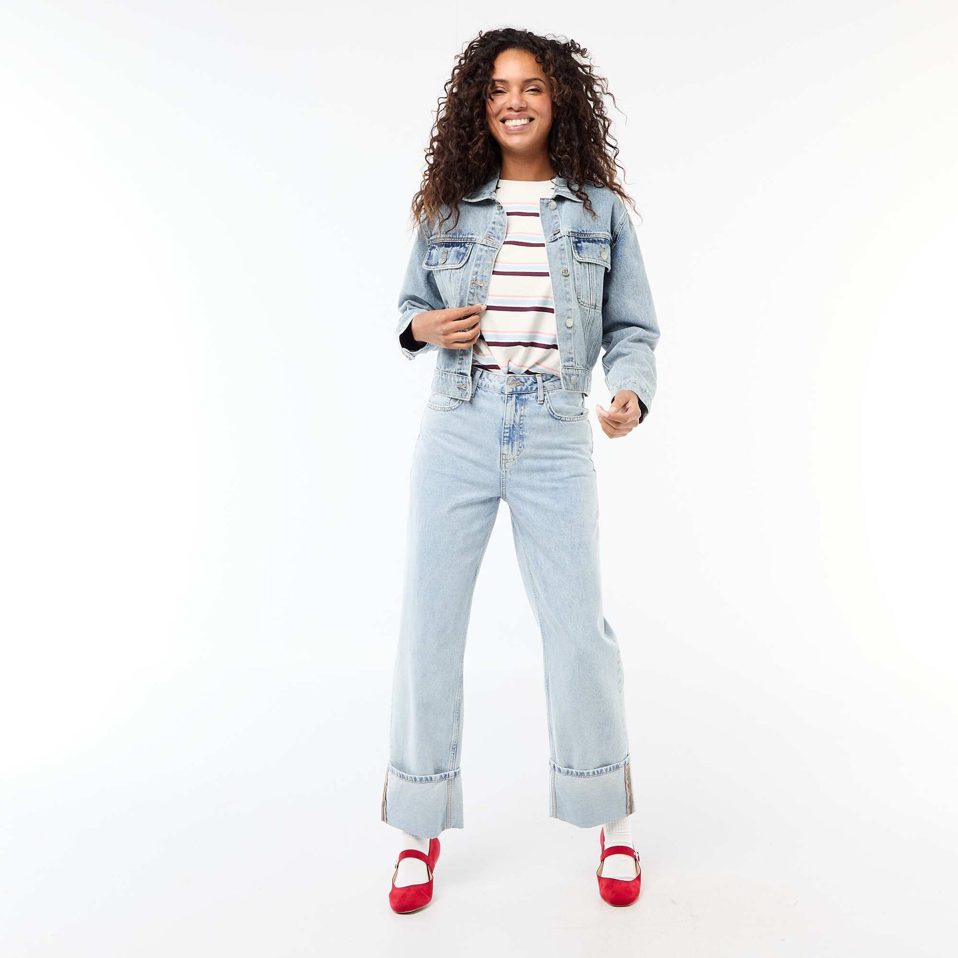 Veste en jean avec poches à rabat BLEU