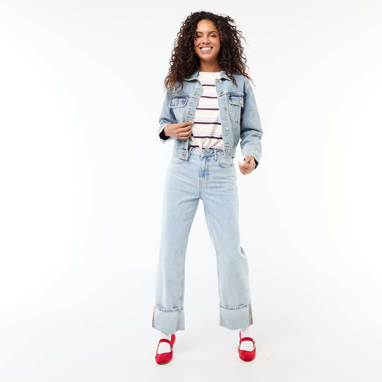 Veste en jean avec poches à rabat BLEU