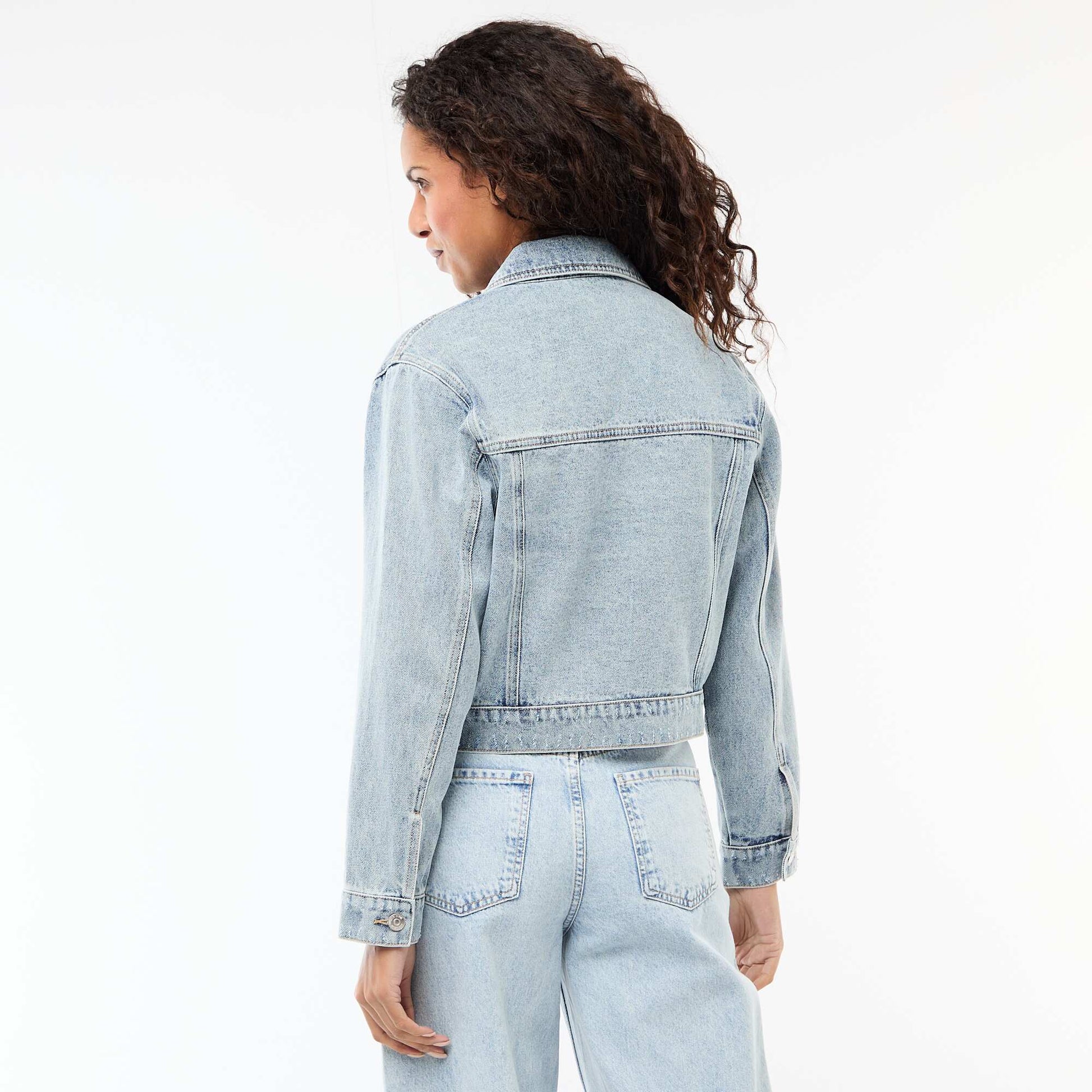 Veste en jean avec poches à rabat BLEU
