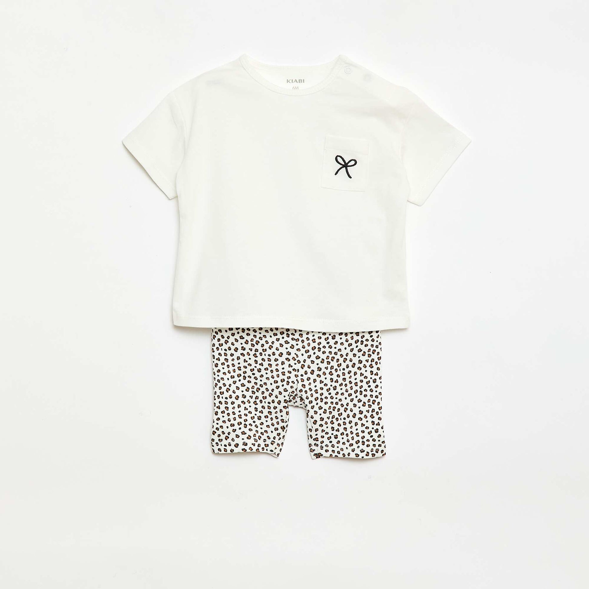 Ensemble T-shirt + short cycliste côtelé - 2 pièces BLANC