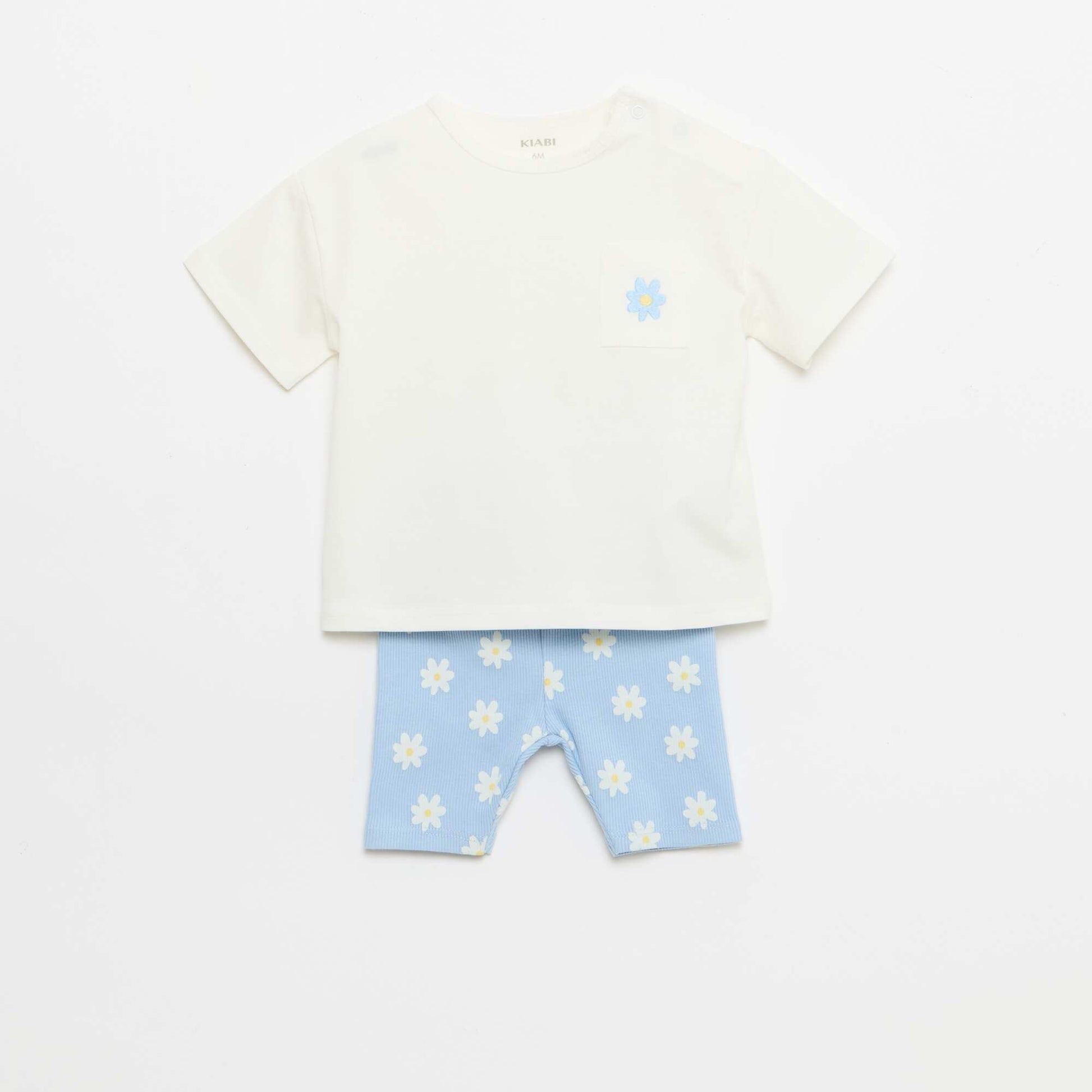 Ensemble T-shirt + short cycliste côtelé - 2 pièces BLEU