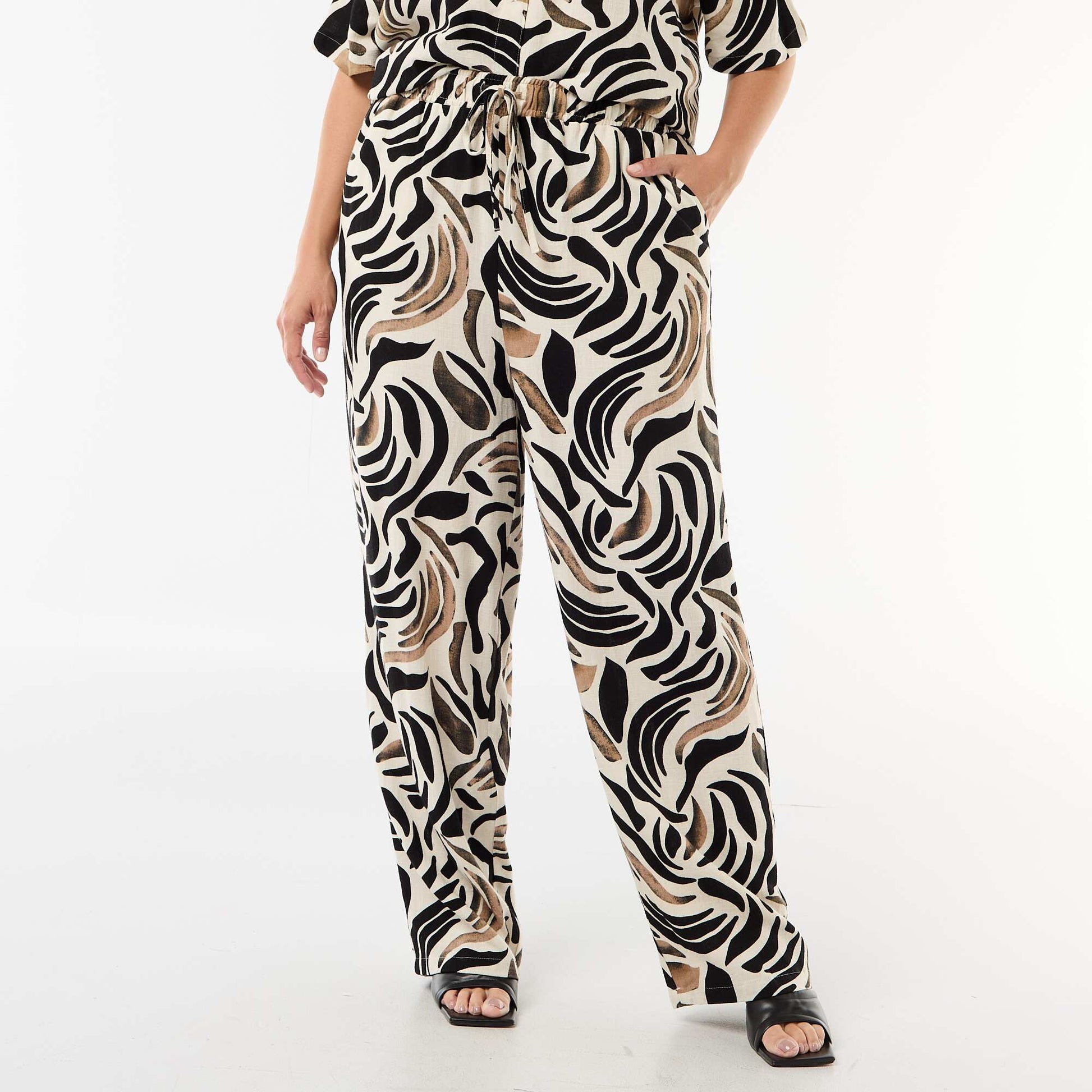 Pantalon uni en lin mélangé NOIR