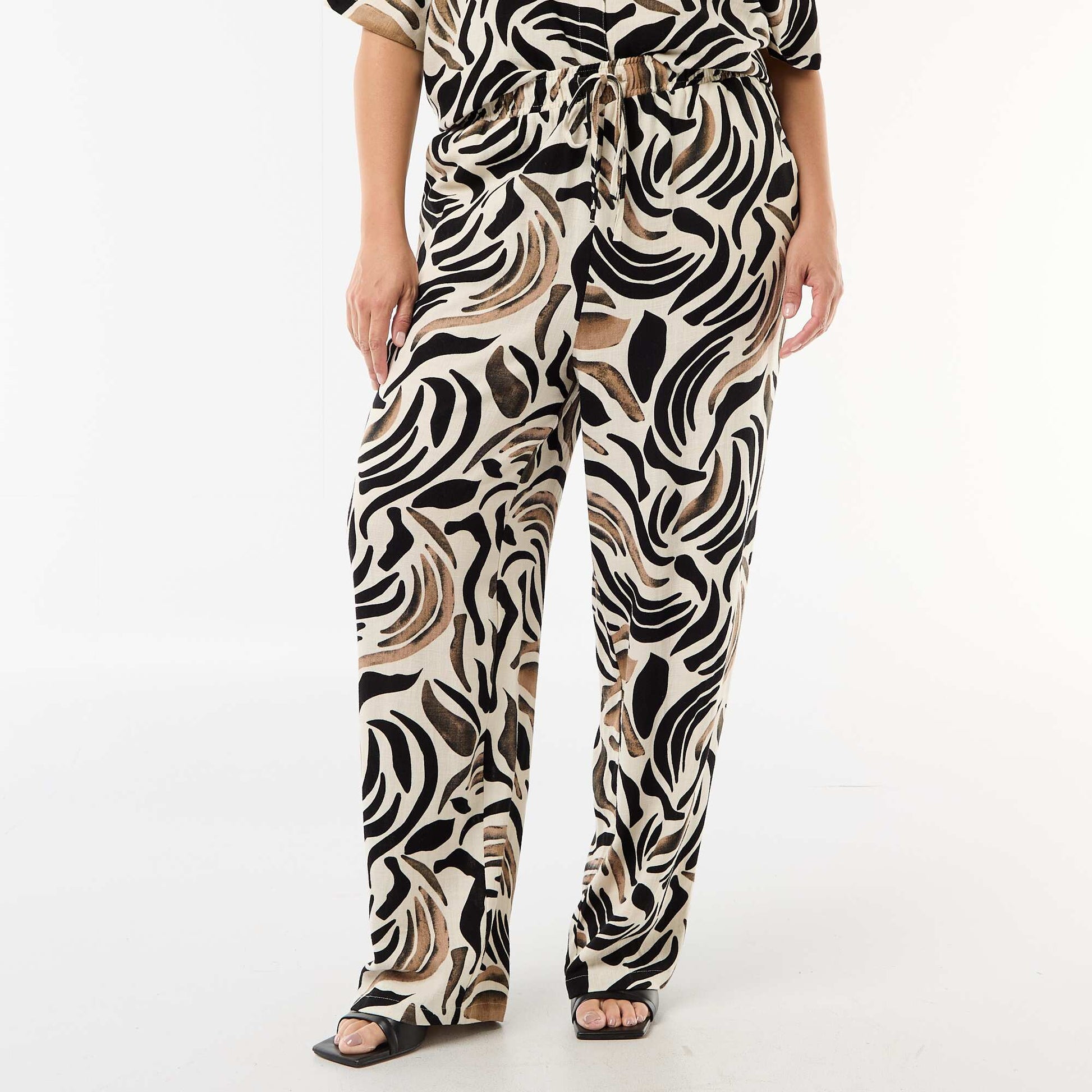 Pantalon uni en lin mélangé NOIR