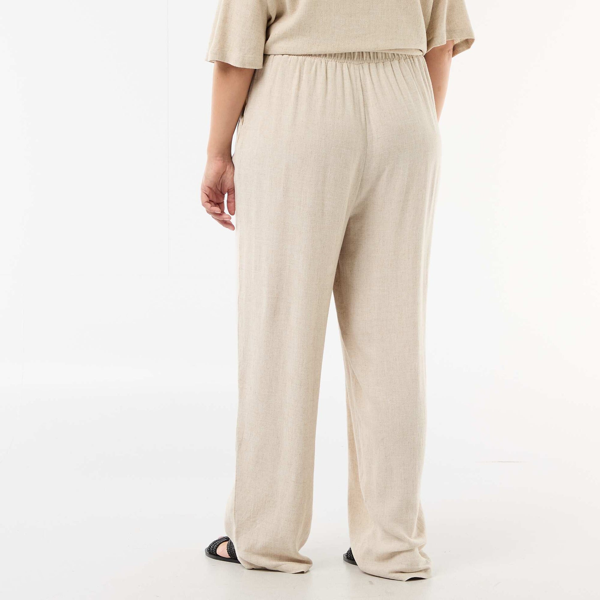 Pantalon uni en lin mélangé BEIGE