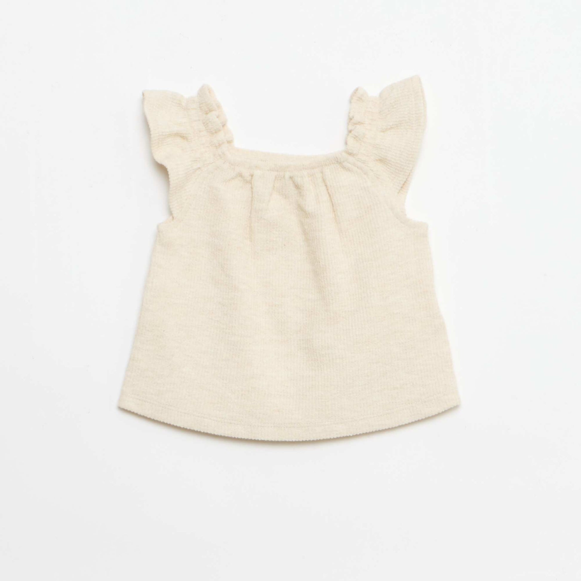 Ensemble 3 pièces en maille côtelée - short + T-shirt + bob BEIGE