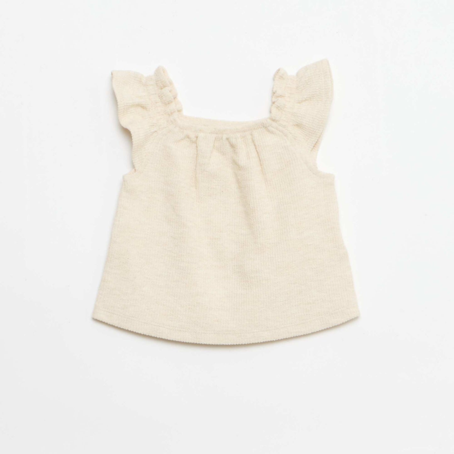 Ensemble 3 pièces en maille côtelée -  short + T-shirt + bob BEIGE