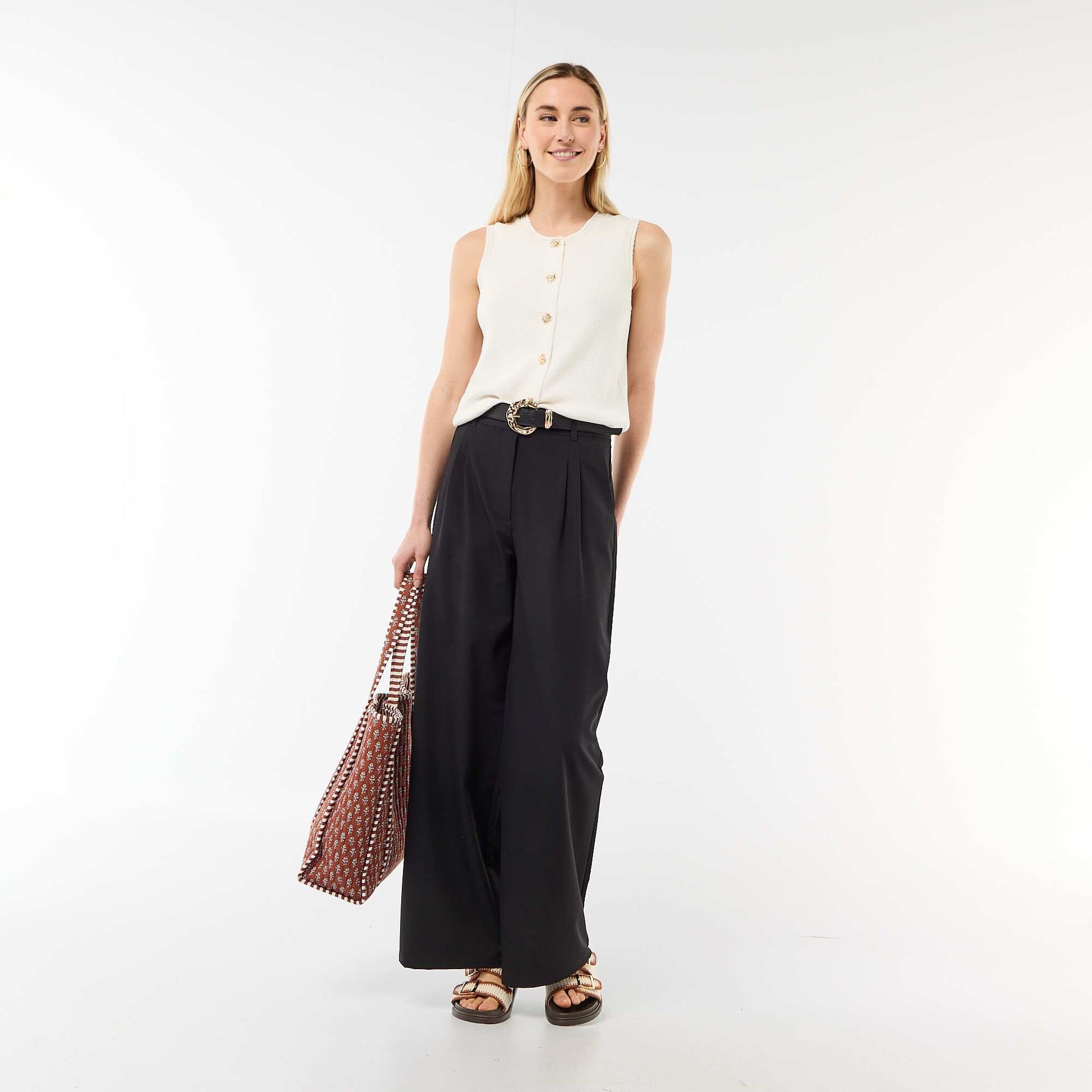 Pantalon city coupe large avec ceinture NOIR