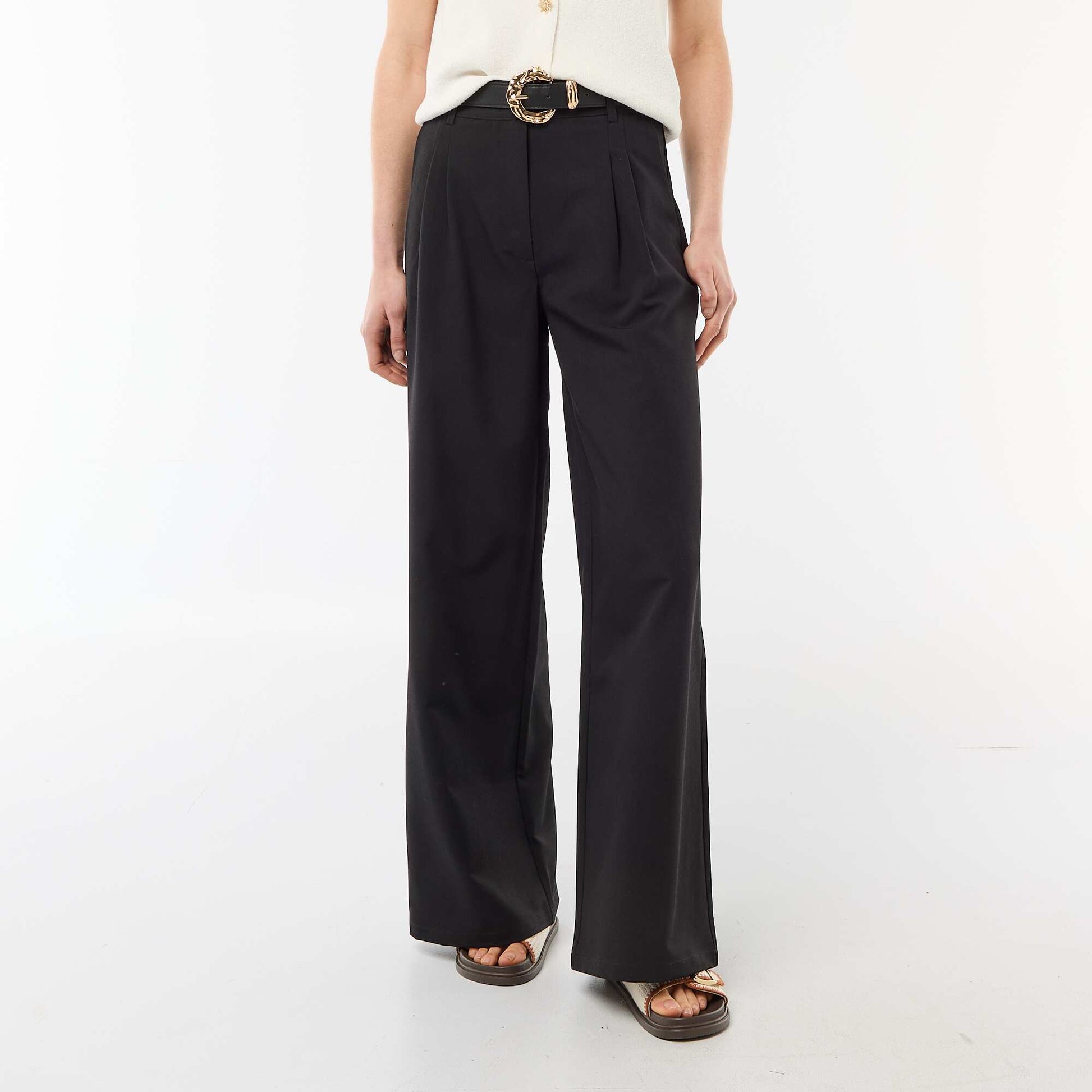 Pantalon city coupe large avec ceinture NOIR