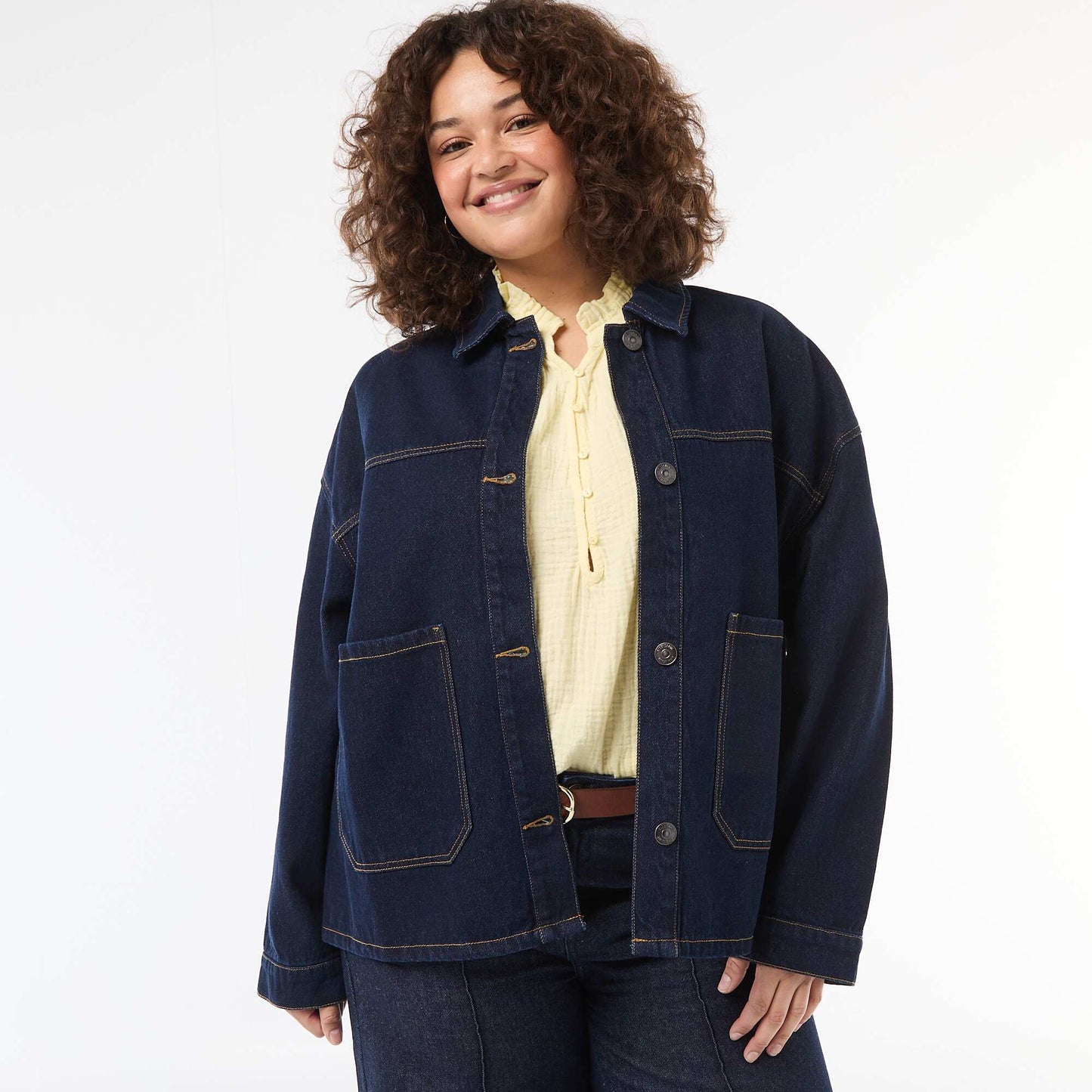 Veste longue en jean BLEU