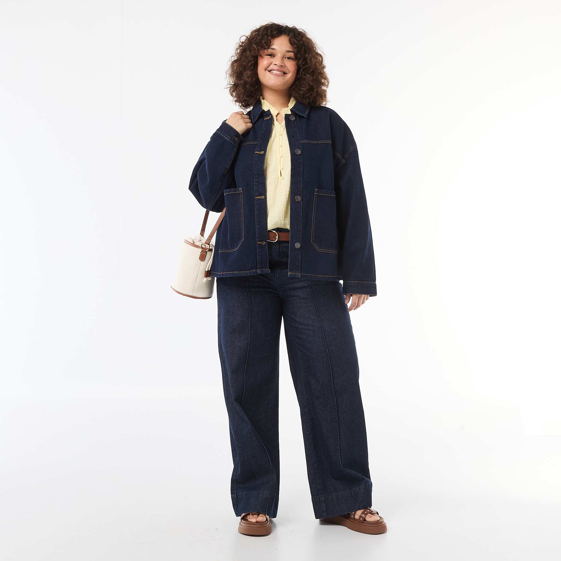 Veste longue en jean BLEU