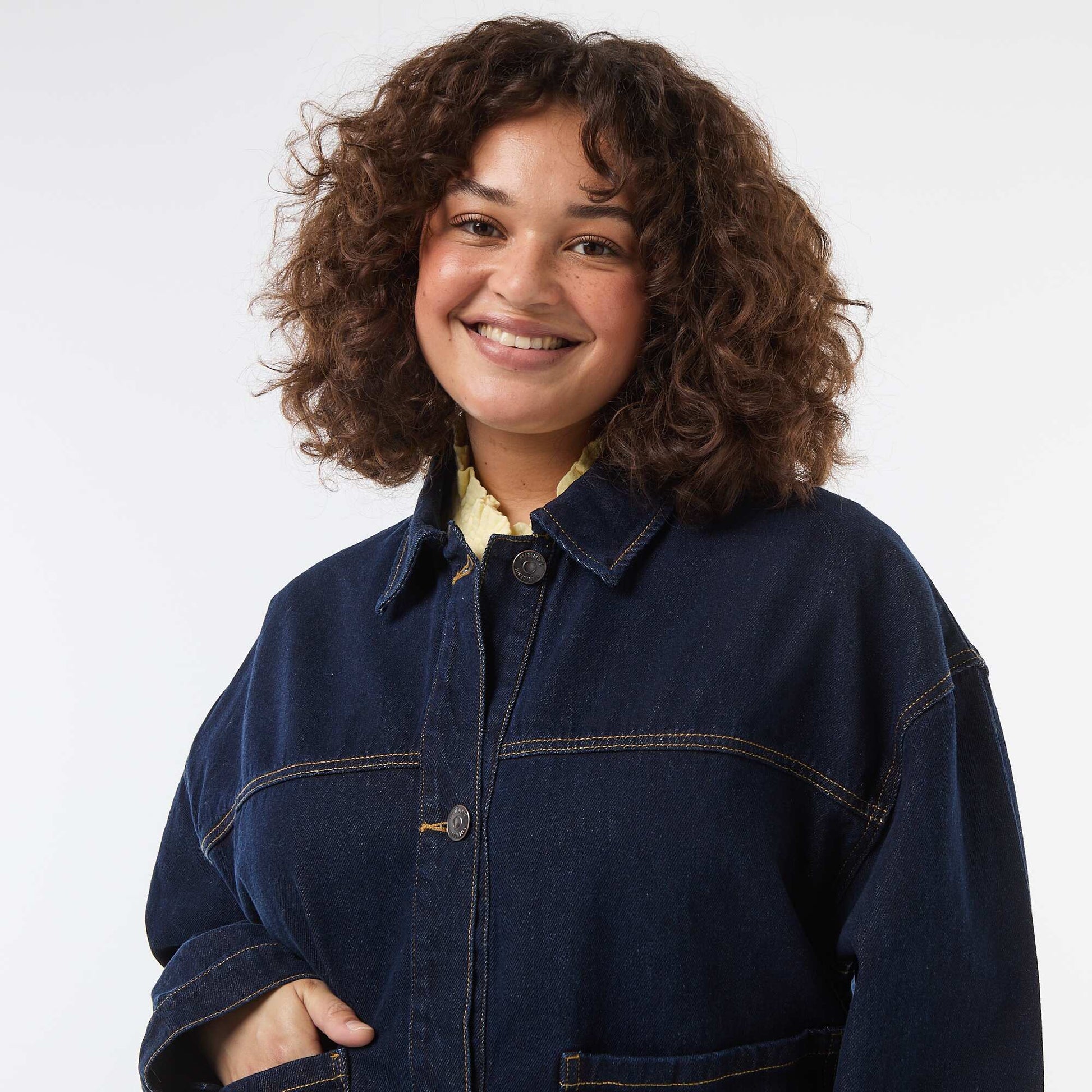 Veste longue en jean BLEU