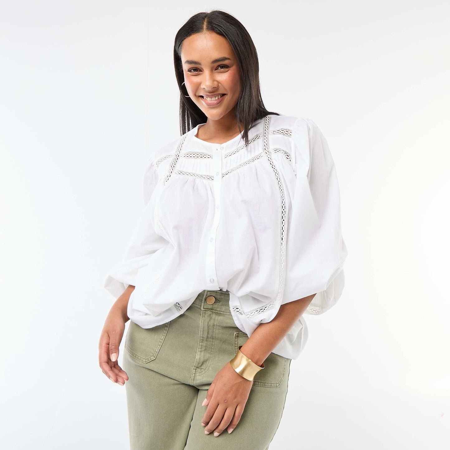 Chemise romantique en coton BLANC