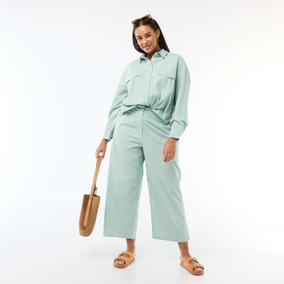 Pantalon large rayé en popeline VERT