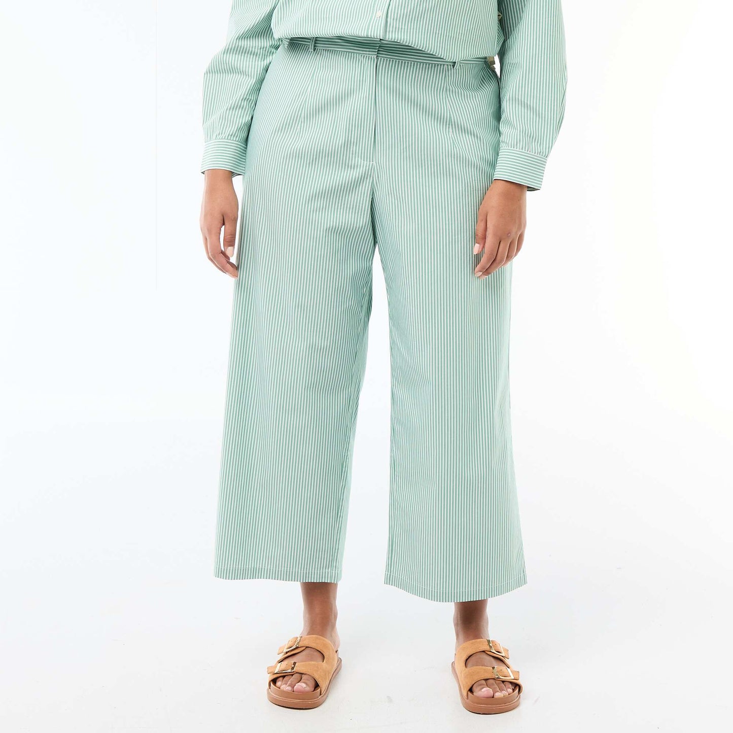 Pantalon large rayé en popeline VERT