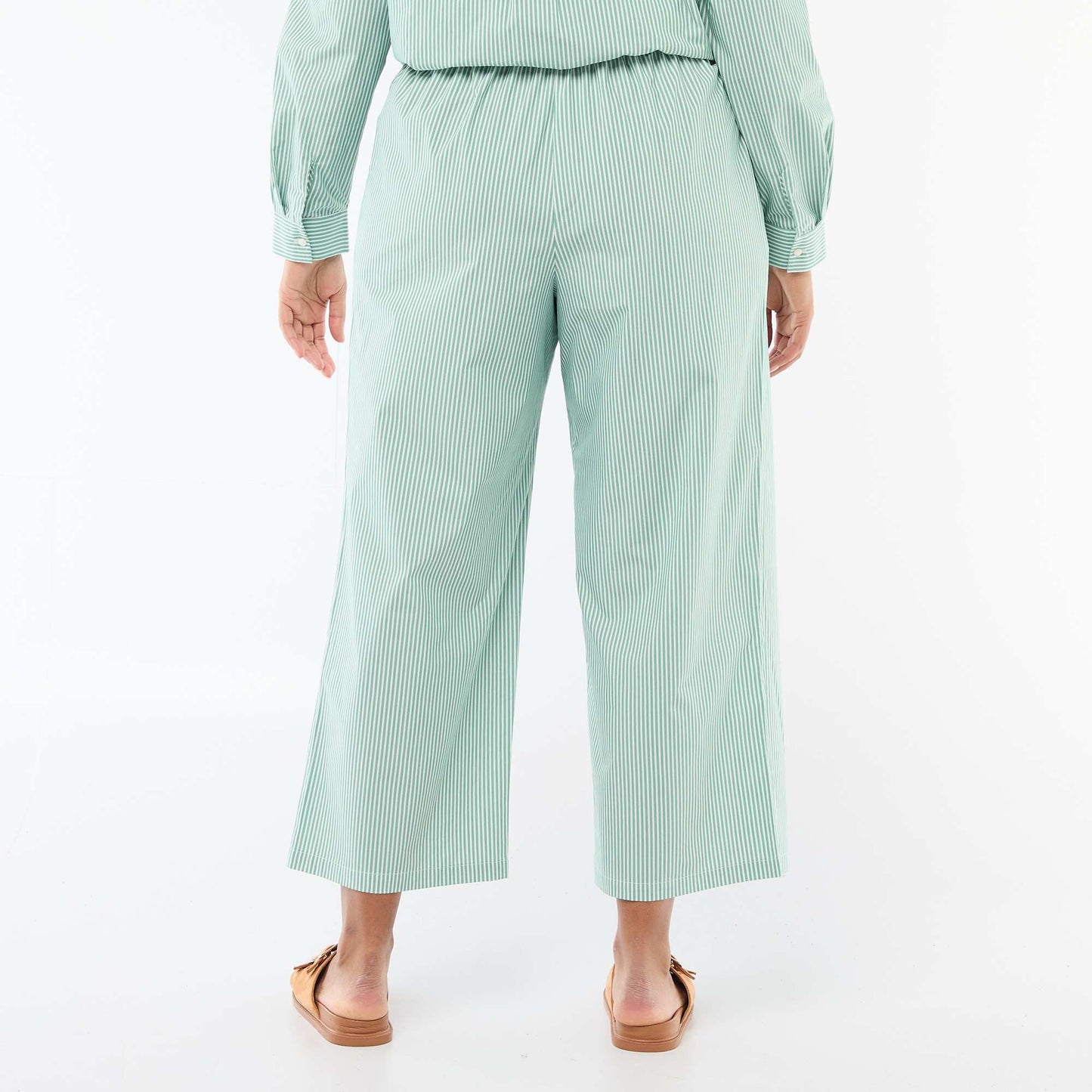 Pantalon large rayé en popeline VERT