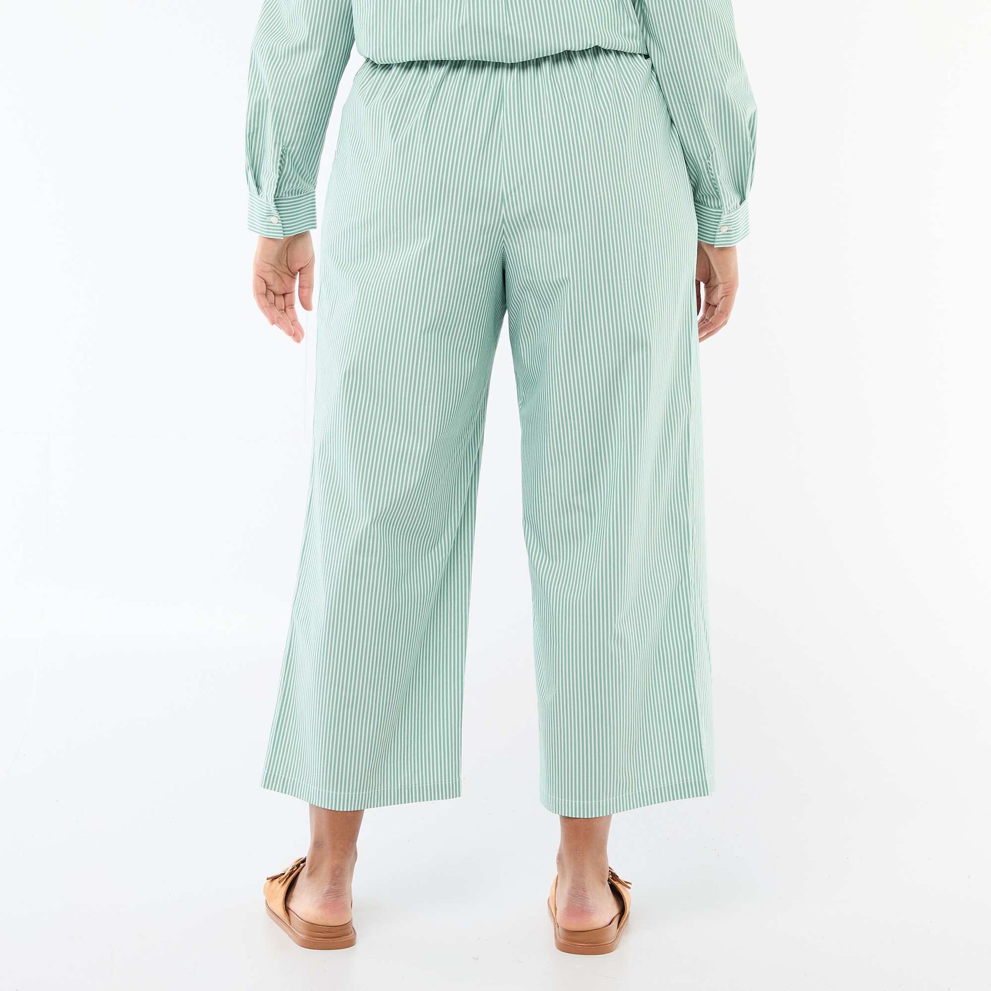 Pantalon large rayé en popeline VERT