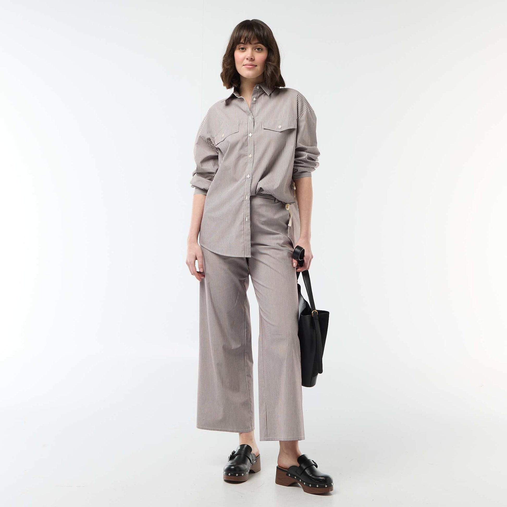 Pantalon large rayé BEIGE