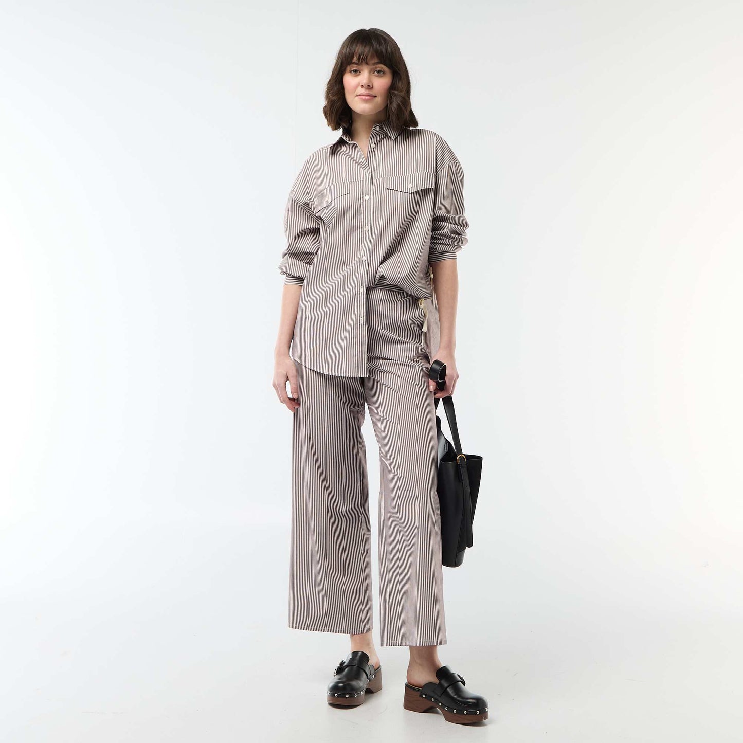 Pantalon large rayé BEIGE